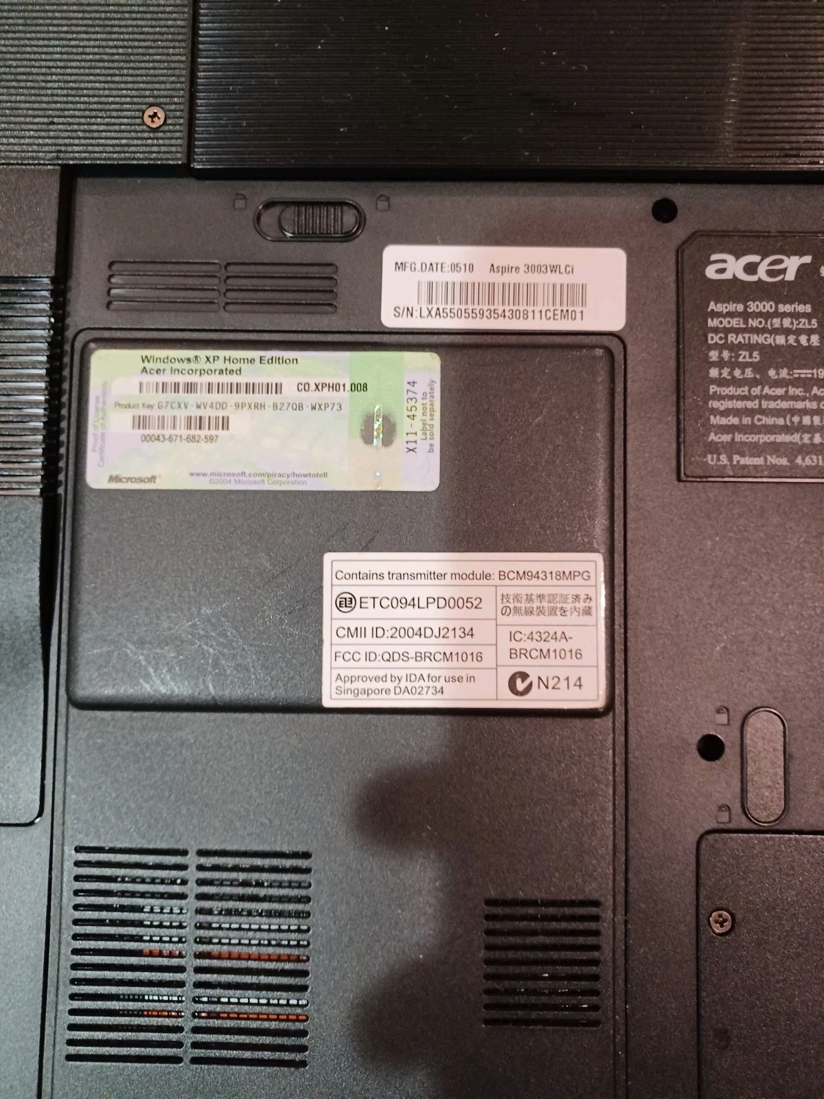 Acer Aspire 3004WLCi AMD Mobile Sempron 3100+ 1800MHz 447 MB – Works!-