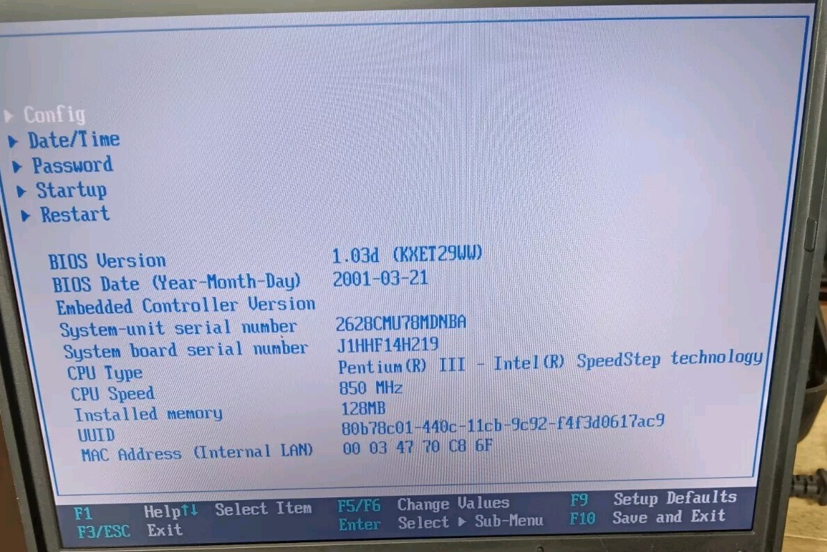 15″ IBM ThinkPad A22m Laptop Intel Pentium III 850MHz/128MB RAM/No HDD/Cord