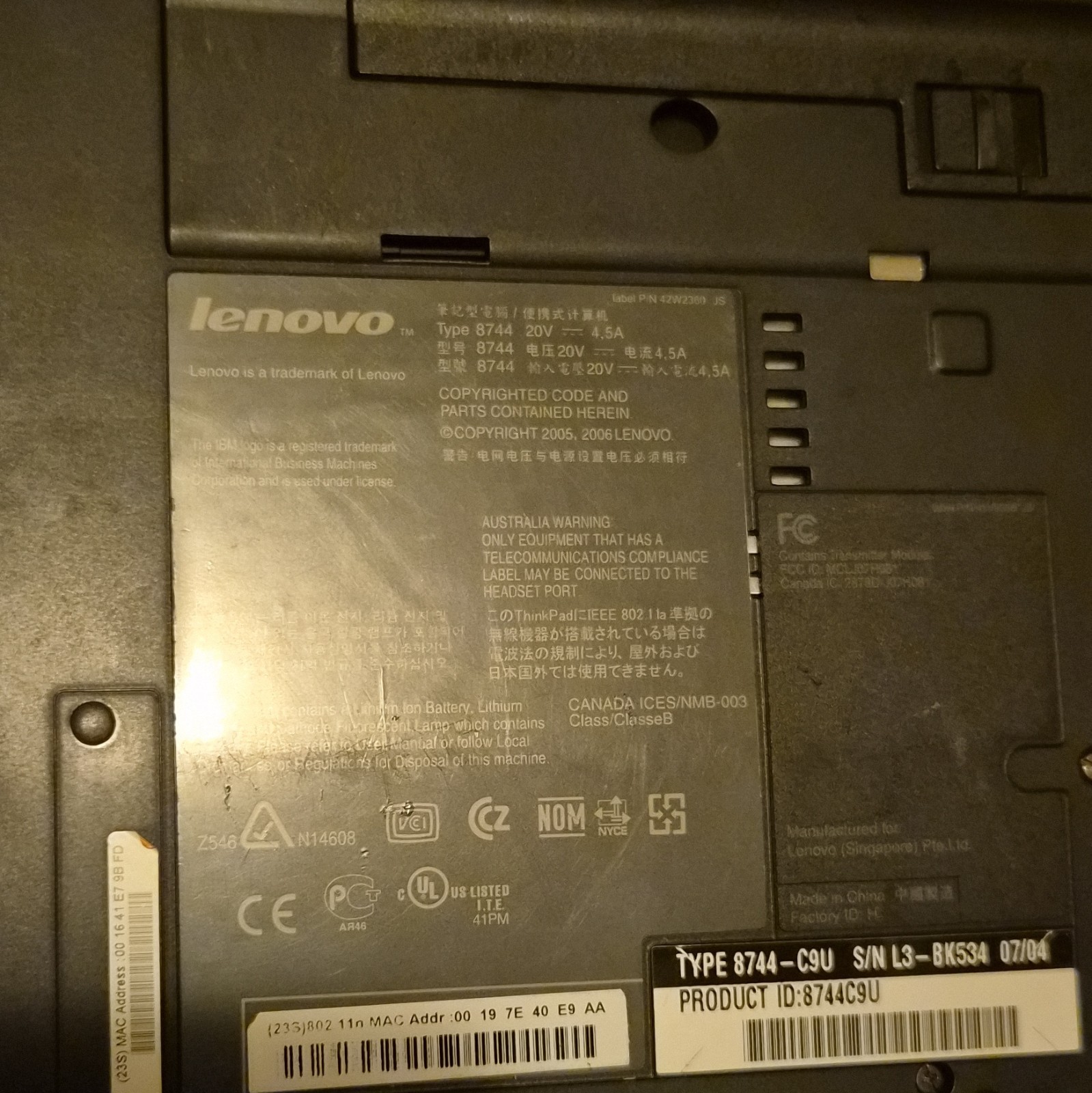 Lenovo ThinkPad T60p 15″ Core 2 Duo 2GB 100GB HDD Win XP Pro FireGL