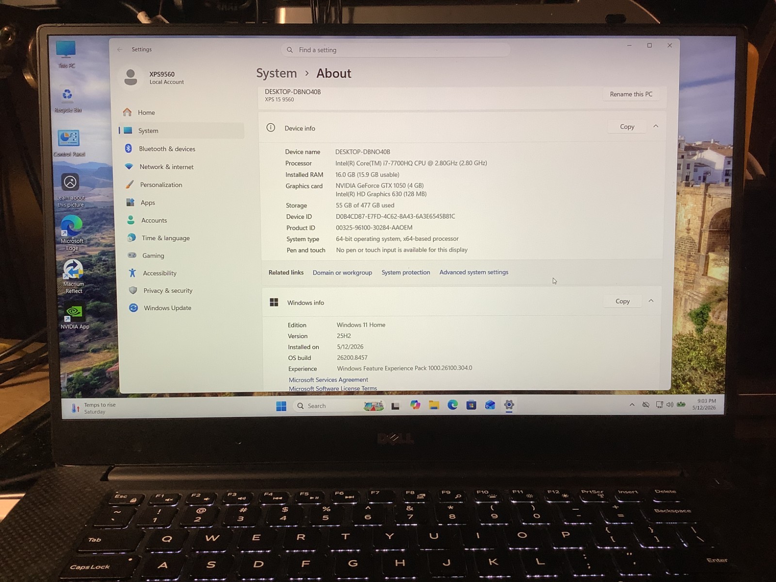 Dell XPS 9570 Gaming-GTX1050, i5-8300H, 16 GB – 512 GB Windows 11 Pro # 1CW33X2