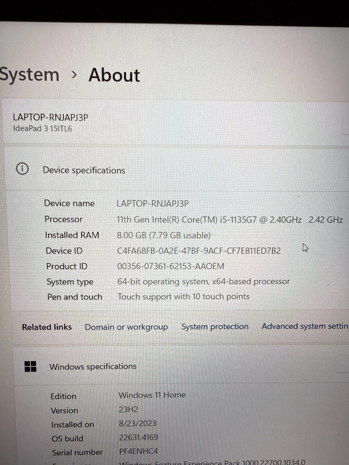 Lenovo Ideapad 3 15ITI6 Intel i5 8 GB RAM Touchscreen 475 SSD