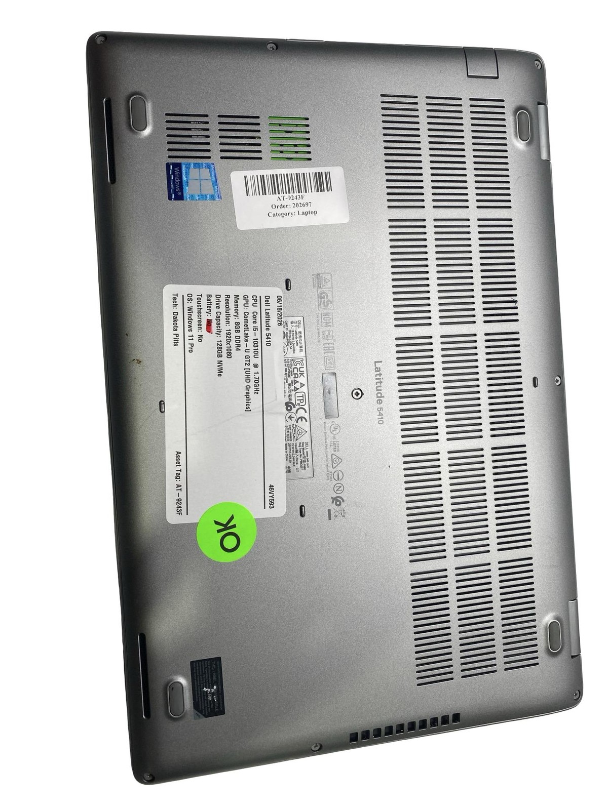 Dell Inc Latitude 5410 Core i5 1031U 8GB 128GB Win11Pro Grade C No Battery