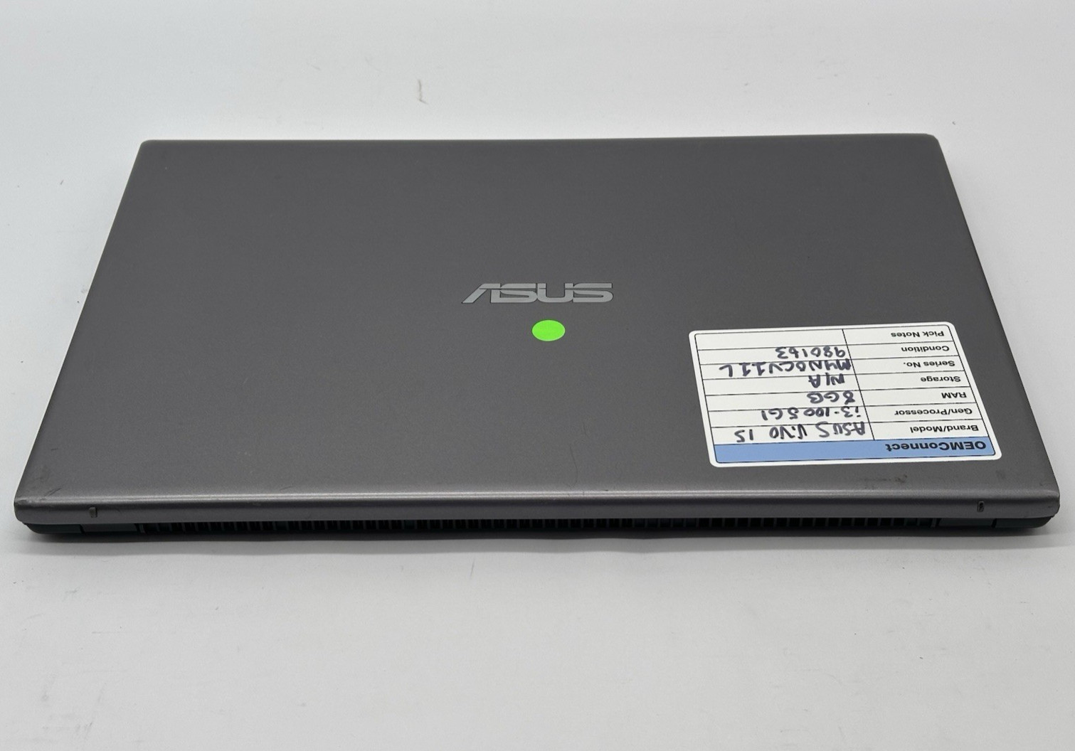 ASUS Vivobook 15 F512J Laptop, i3-1005G1, @ 1.20GHz, 8GB RAM, No OS/HDD/Charger