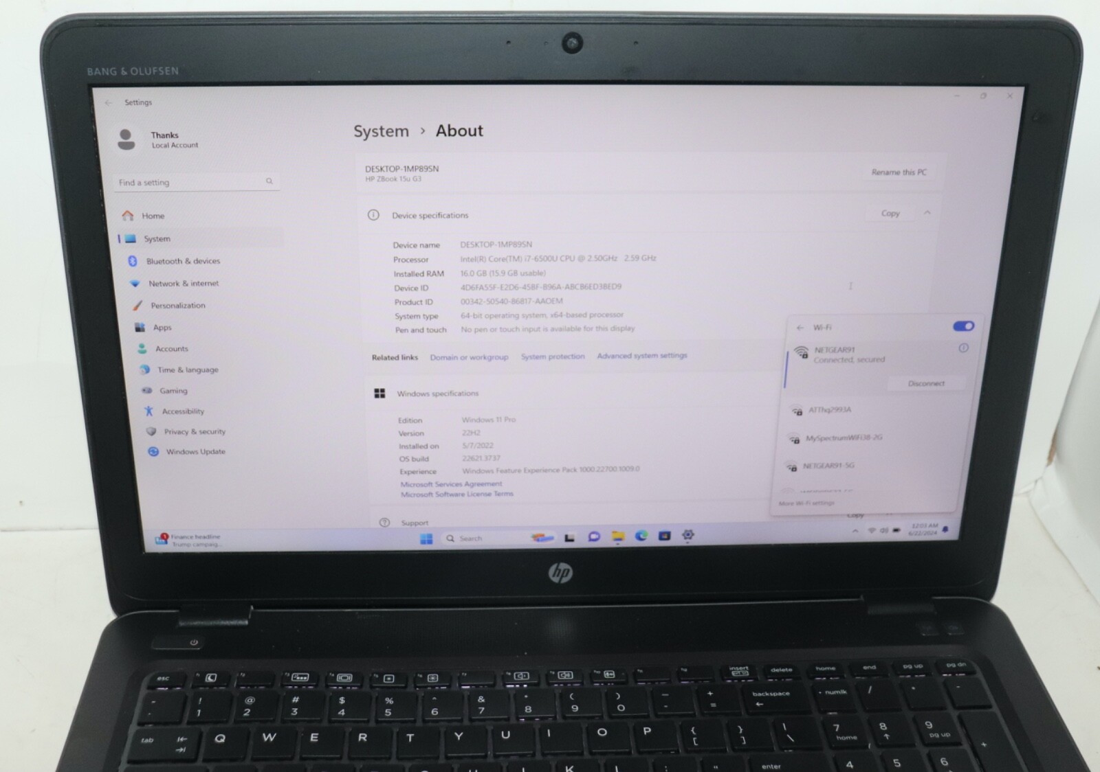 HP ZBOOK15u G3|Intel core i7@2.50GHz|16GB RAM|256GB SSD|WIN11 Pro|Webcam