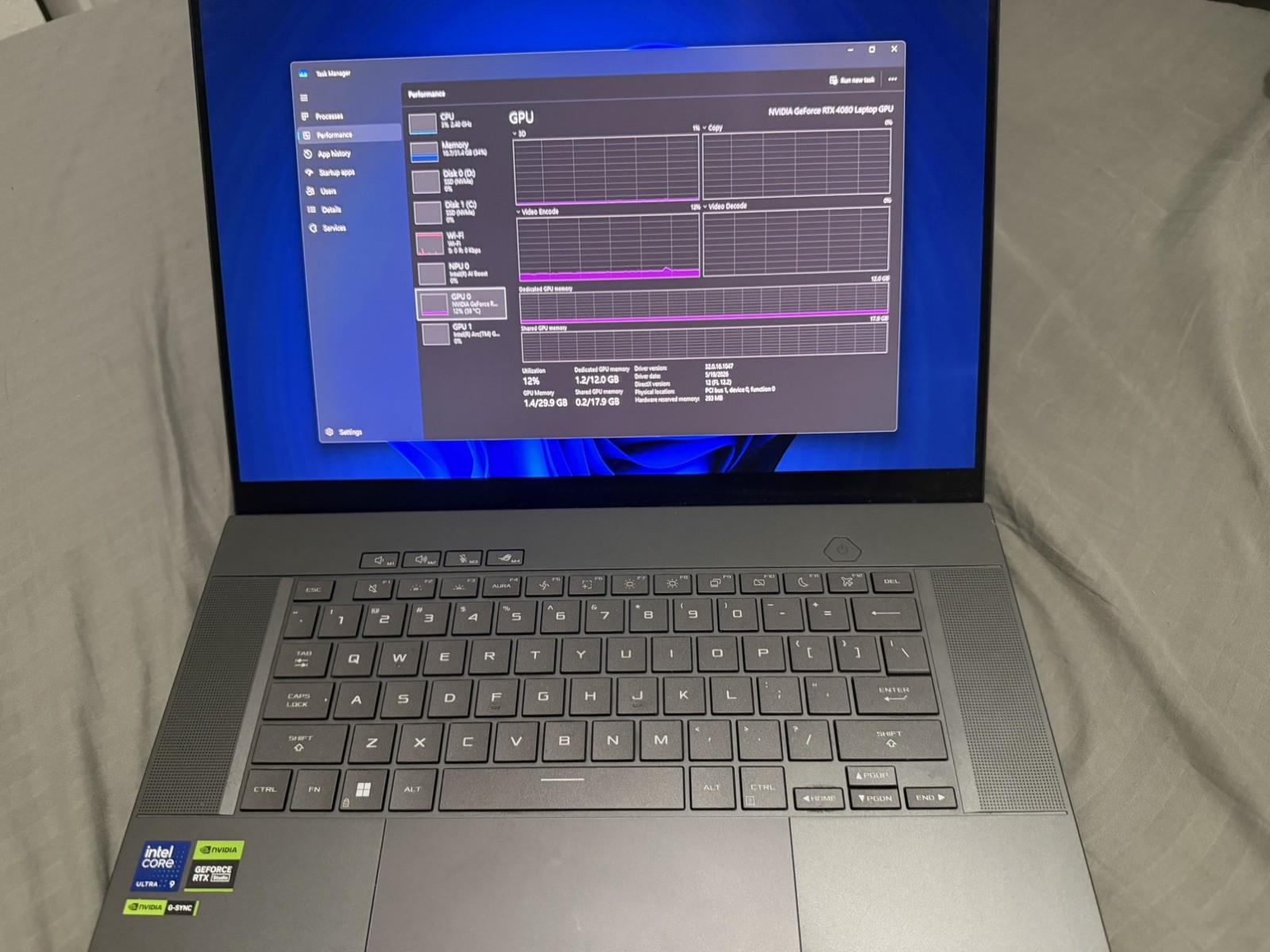 Used Asus Zephyrus g16 2024 RTX 4080 Intel Core Ultra 9 32GB LPDDR5 1TB ssd