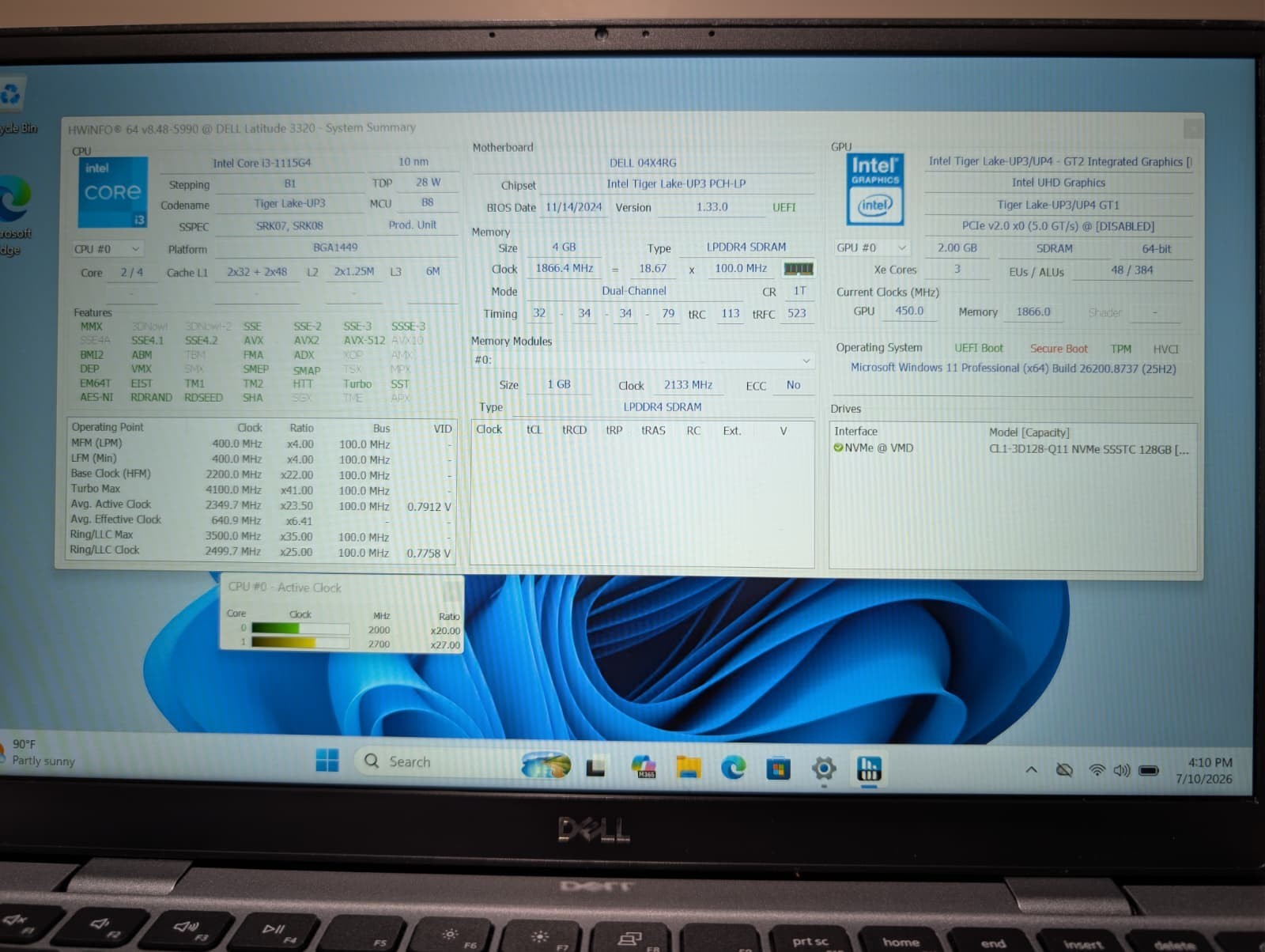 Dell Latitude 3320 | i3 11th Gen 4GB RAM 128GB NVMe SSD | FHD Windows 11 Pro |
