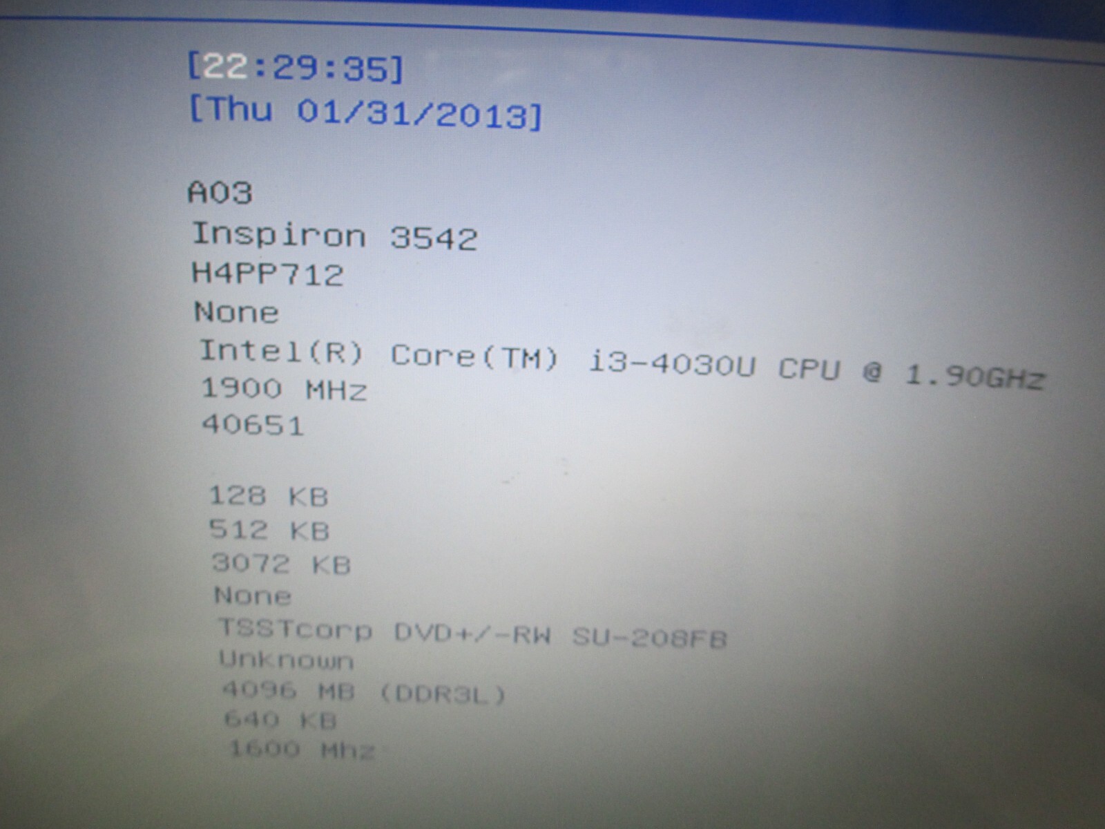 Dell Inspiron 3542 15.6″ Intel Pentium I3 4030U 1.9GHz 4GB Ram NO HDD, NO OS