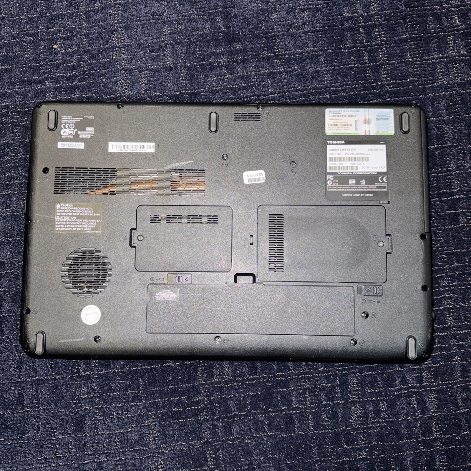 Toshiba Satellite 17” L550-ST5707 Intel Core2 T6600 2.2ghz 2GB NO HDD No Charger