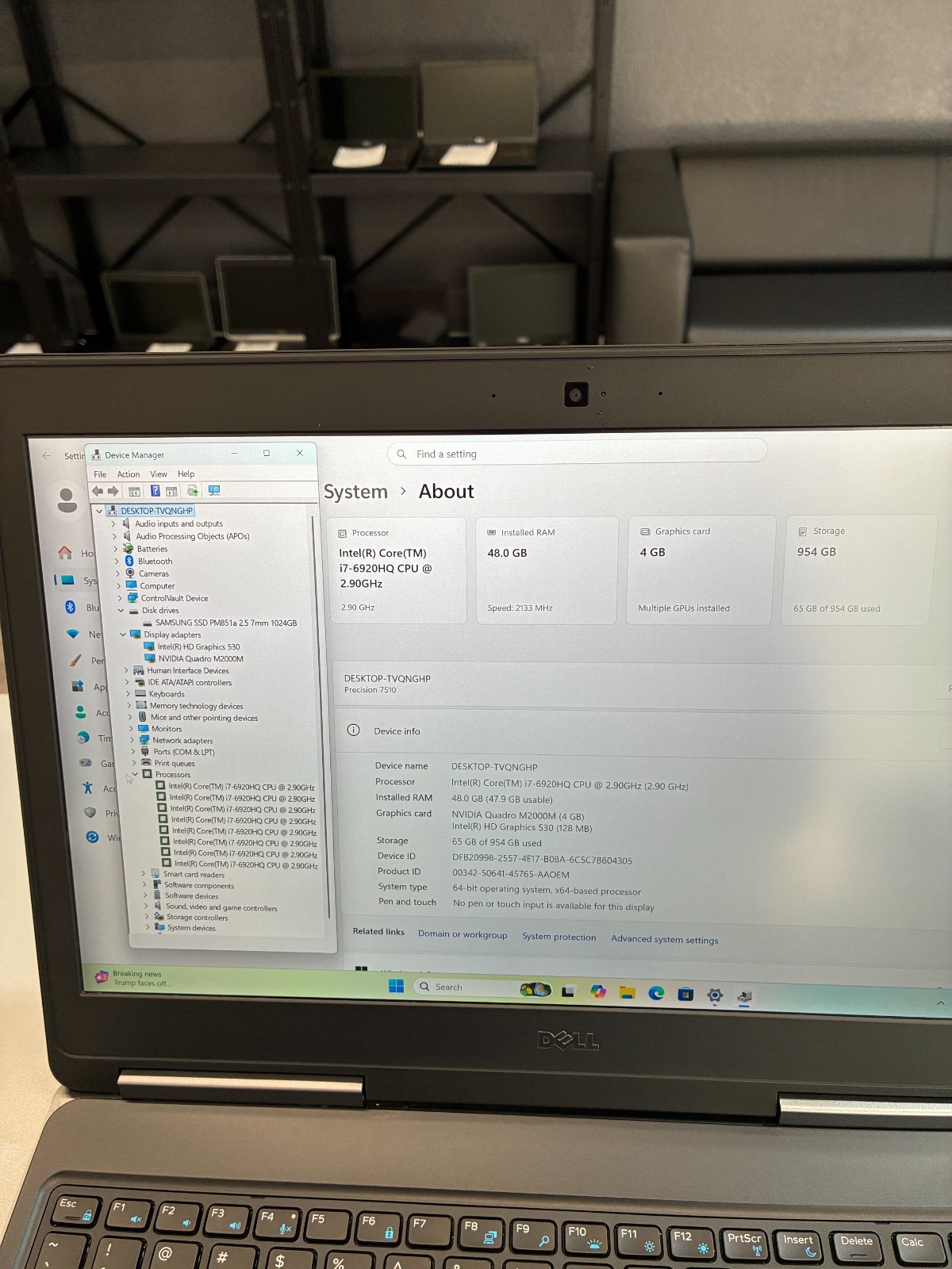 Dell Precision 7510: 15.6″ (4k) / i7-6920HQ / RAM 48Gb / Quadro M2000M / SSD 1Tb