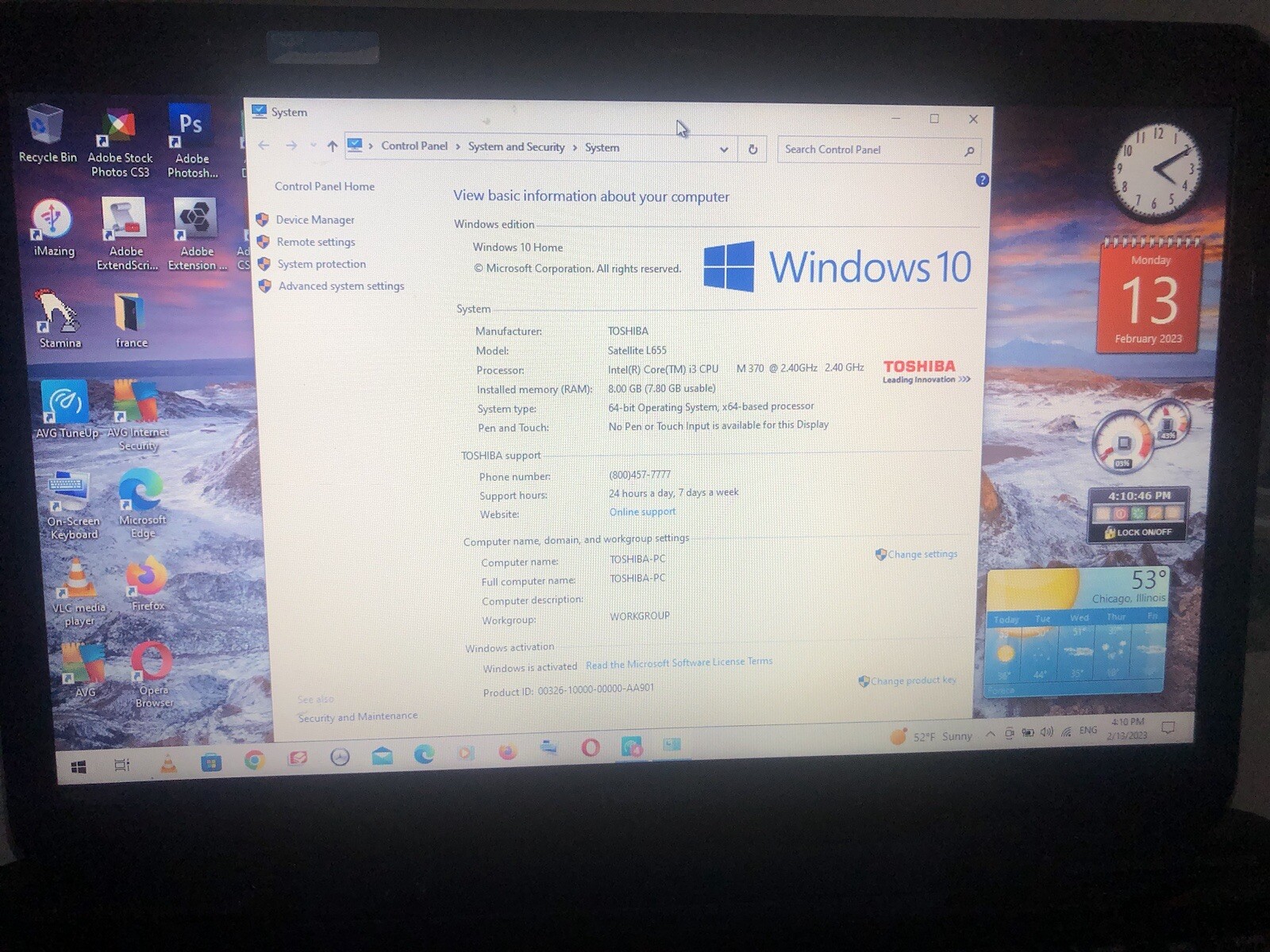 Toshiba L655-S5105 INTEL i3-M370 CPU | 8GB RAM 500gb HD WIN 10 HOME 15.6” + more