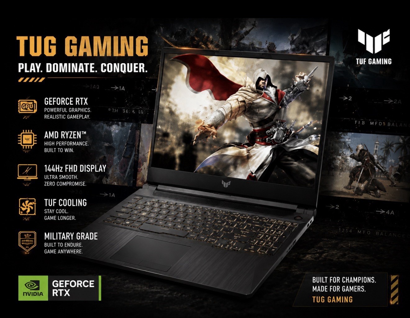 ASUS TUF Gaming A17 17.3″ (512GB, 32GB Ram AMD Ryzen 5, 3.00 GHz, Laptop 144HZ
