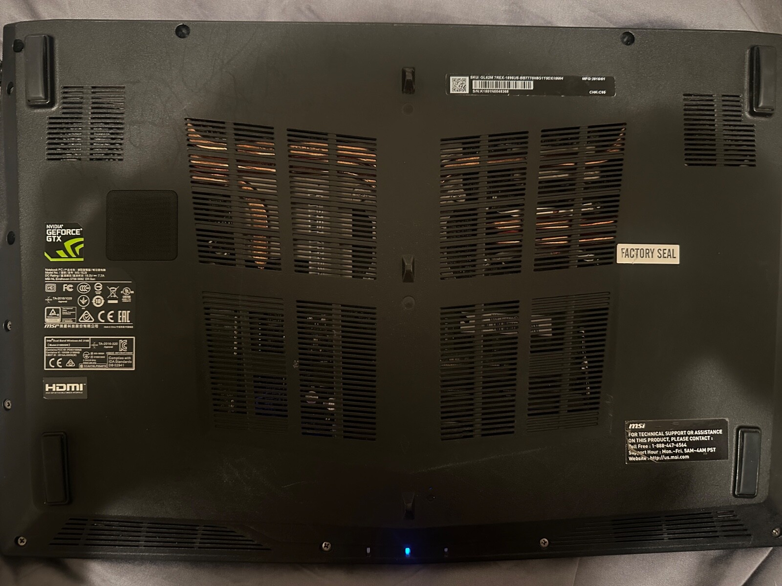 MSI MS-16J9 15.6″ Gaming Laptop i7-7700HQ 2.80GHZ 8GB Ram 256 SSD, 1050TI!