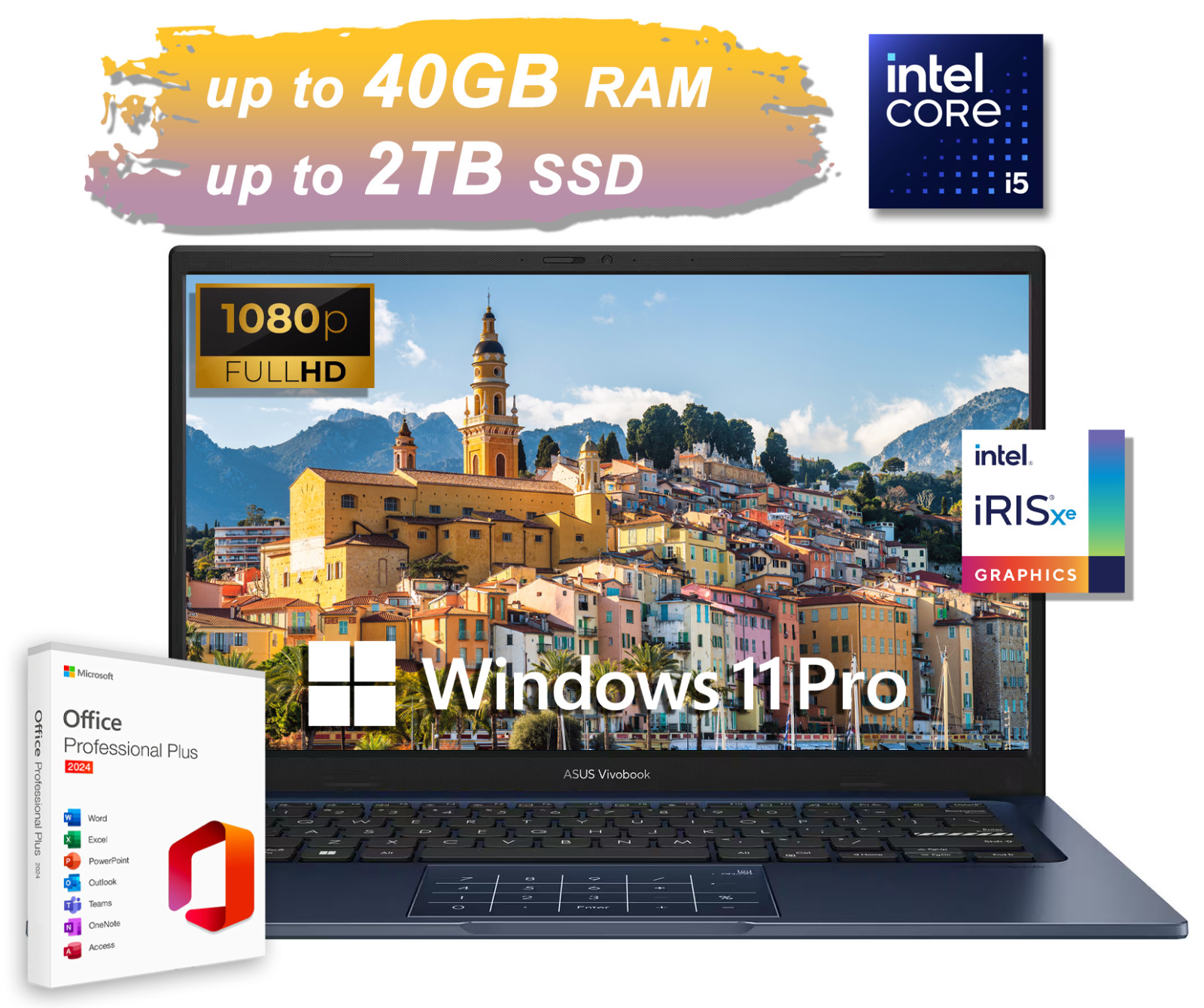2026 ASUS Vivobook Laptop 14″ FHD 10-Core Intel i5, Upto 40GB RAM 2TB SSD Office