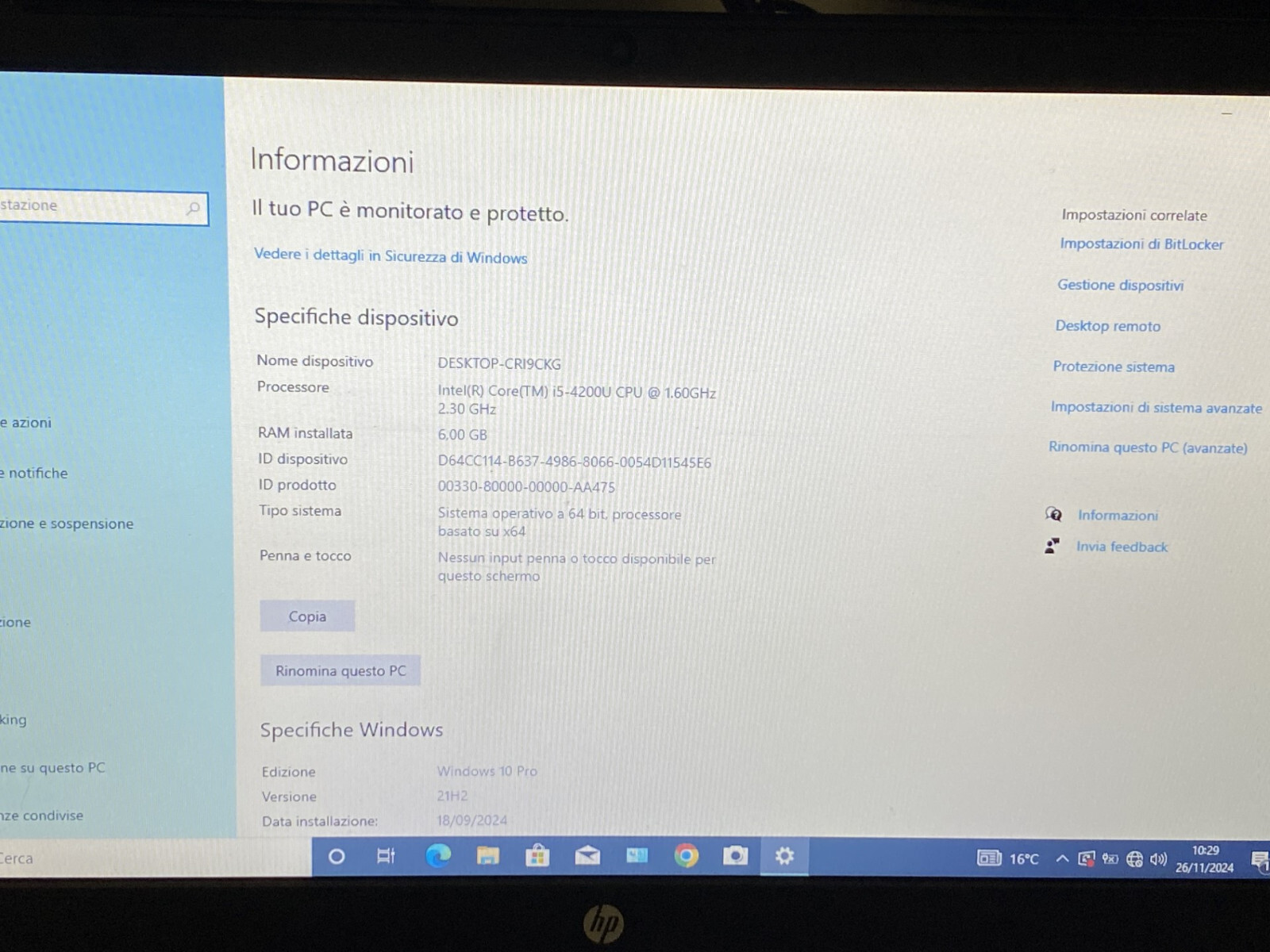 HP 350 G1 15.6″ Notebook Refurbished CPU I5-4200U 2.30GHZ SSD 60GB RAM 4GB