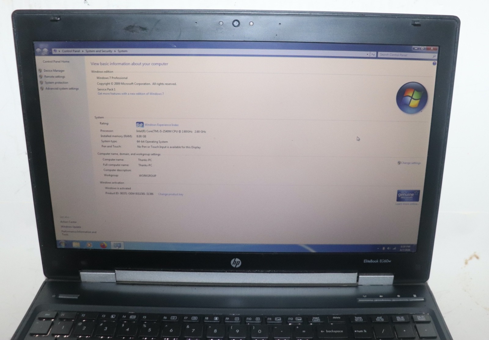 HP EliteBook 8560w|Intel Core i5@2.60 GHz|8GB RAM|500 GB HDD|Win 7 Pro|Webcam