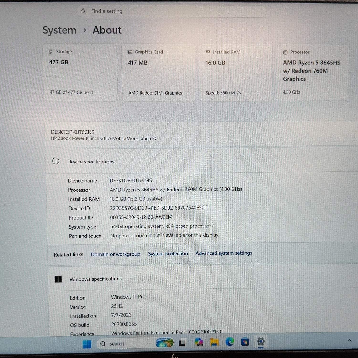 HP ZBook Power G11 A 16″ Ryzen 5 8645HS 4.3GHz 16GB RAM 512GB SSD