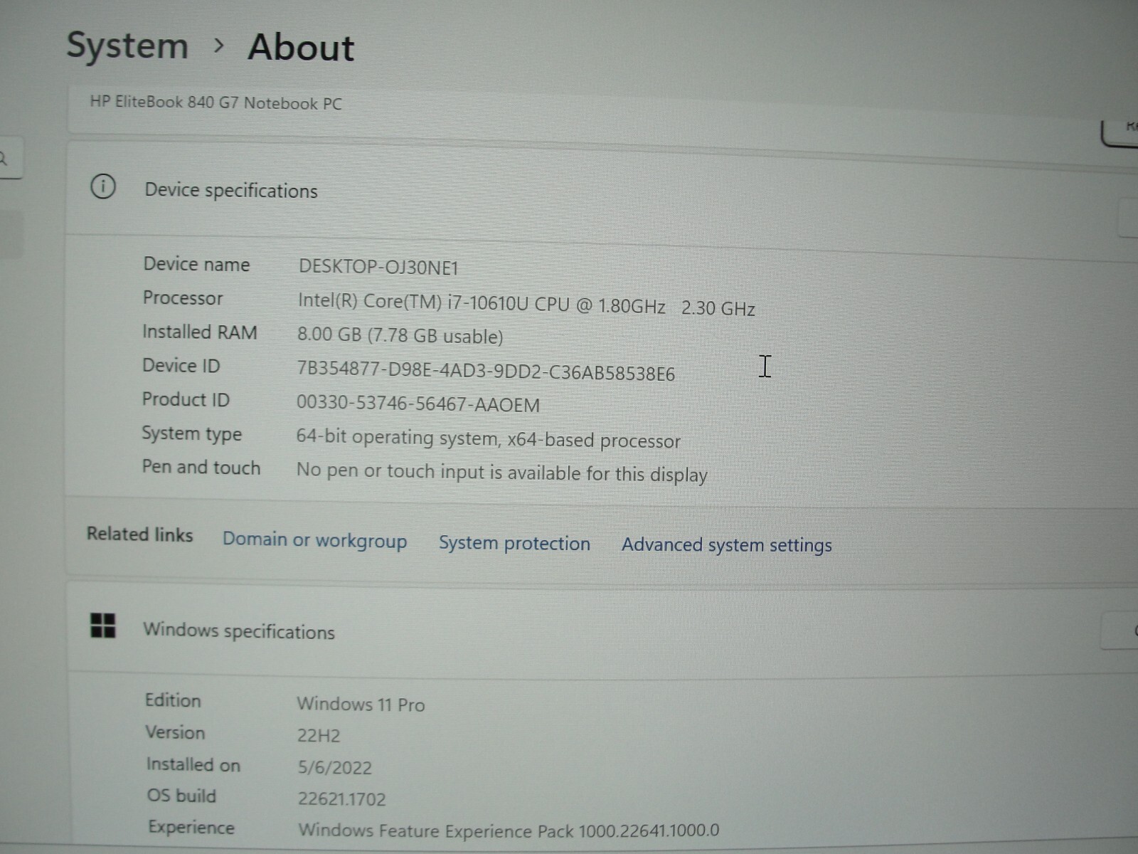HP EliteBook 840 G7 FHD Core i7-10610U 1.8GHz 8GB 256GB SSD + Charger original