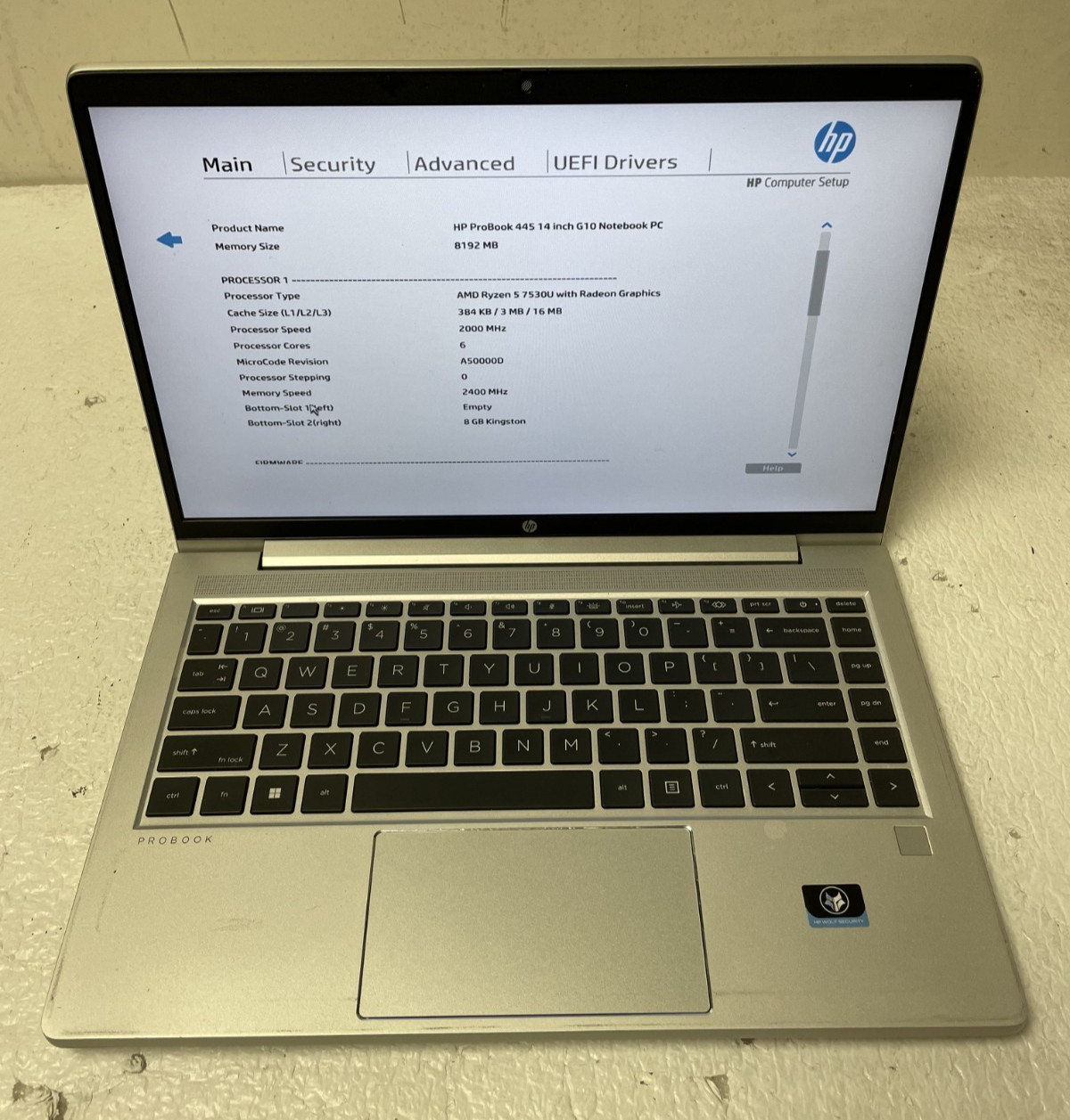 HP ProBook 445 G10 14″ AMD Ryzen 5 7530U @2.00GHz 8GB RAM NO SSD For Parts *READ