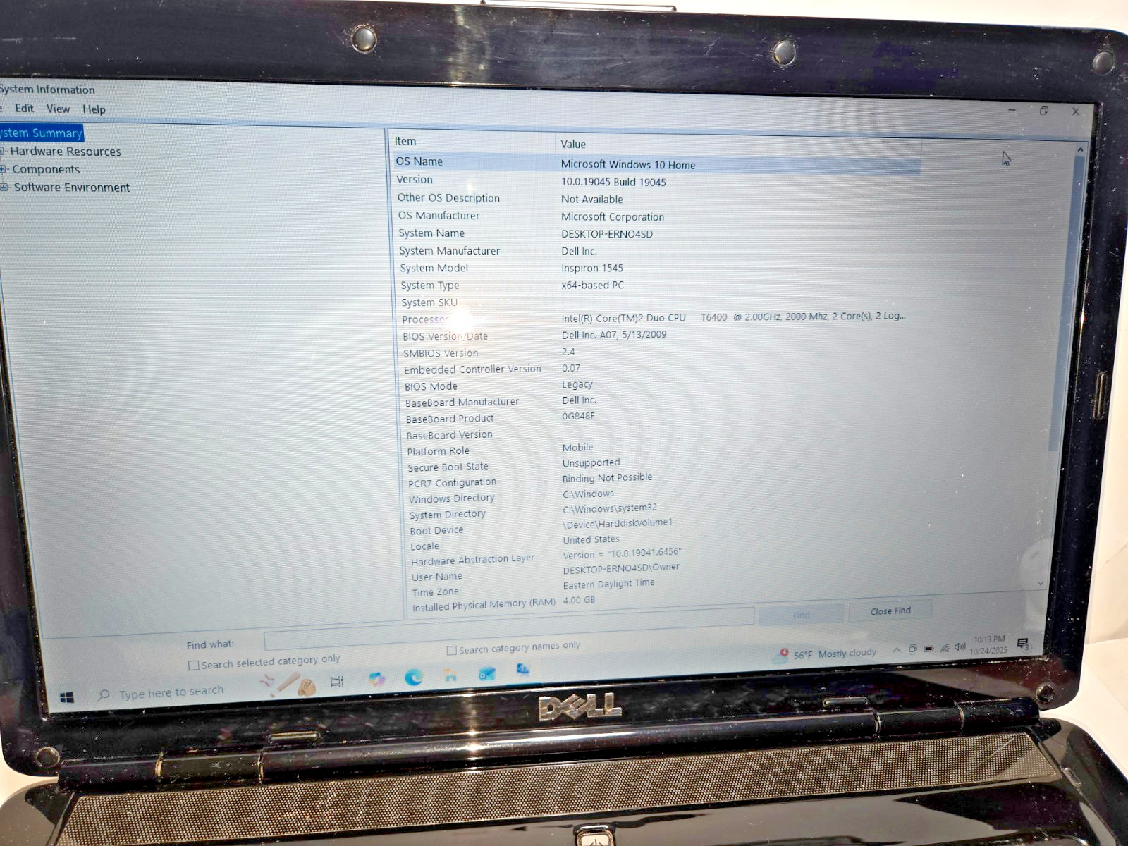 💙 Dell Inspiron 1545 Blue Core2Duo 4GB 160GB Win10 OEM Charger Free Ship NICE!