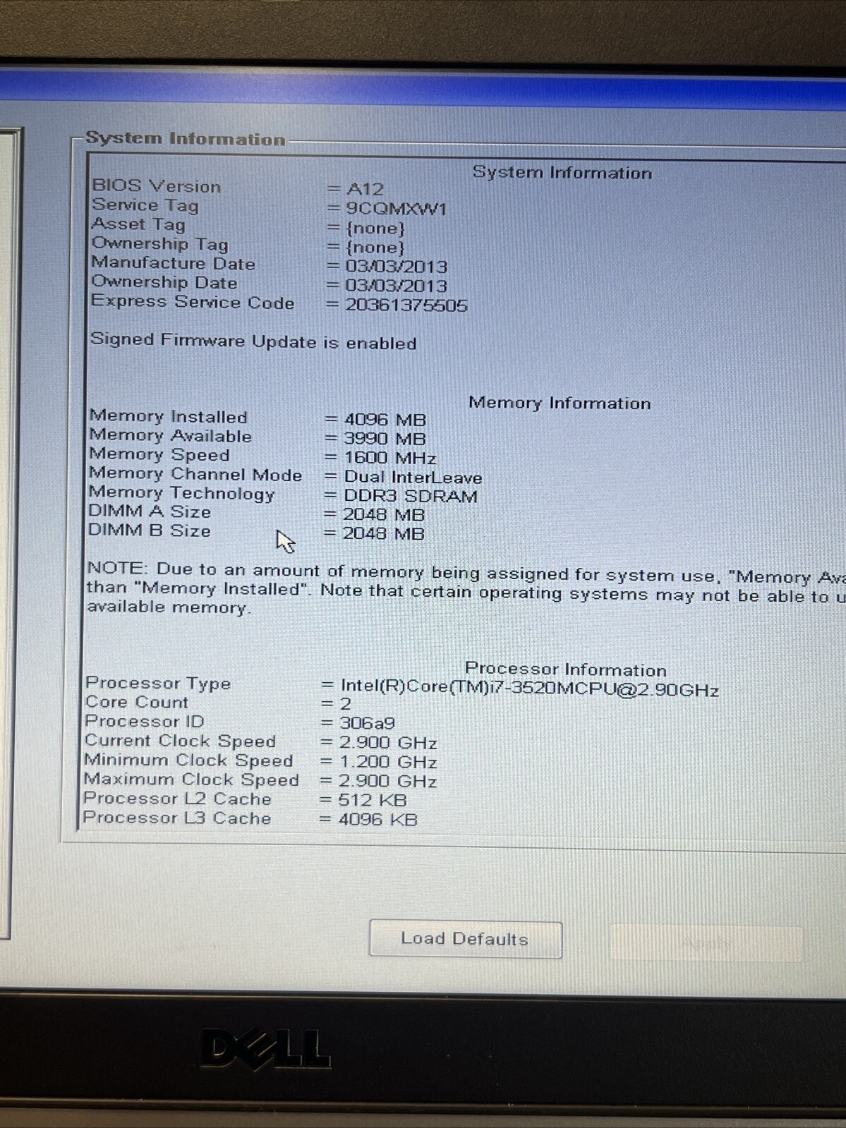 *PARTS DELL Latitude E6430 Laptop i7-3520M 2.9GHz, 4GB RAM, NO HDD/OS/BATTERY