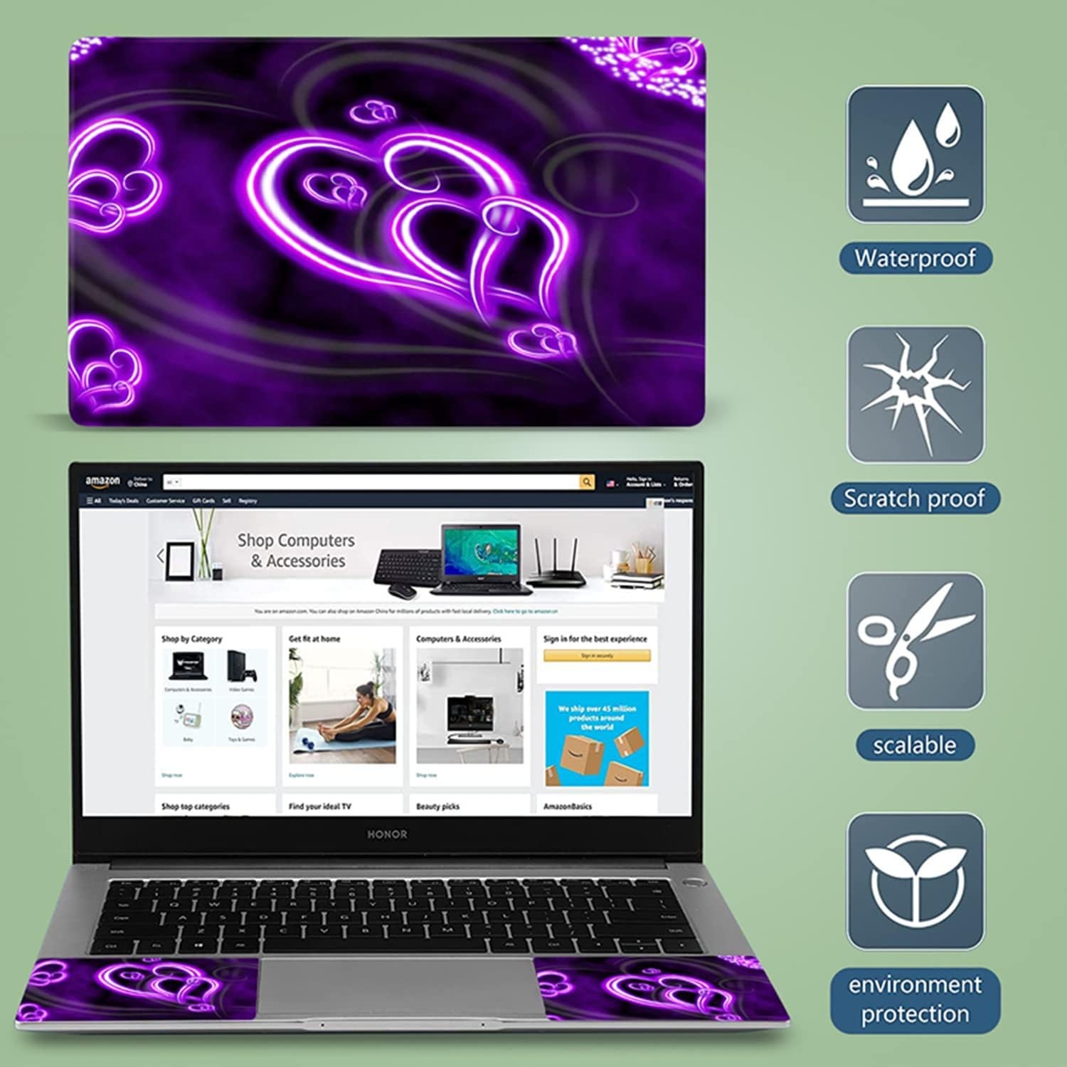 Purple Hearts Fashion 11.6 12.1 13 13.3 14 15 15.4 15.6 inches Netbook Laptop Sk