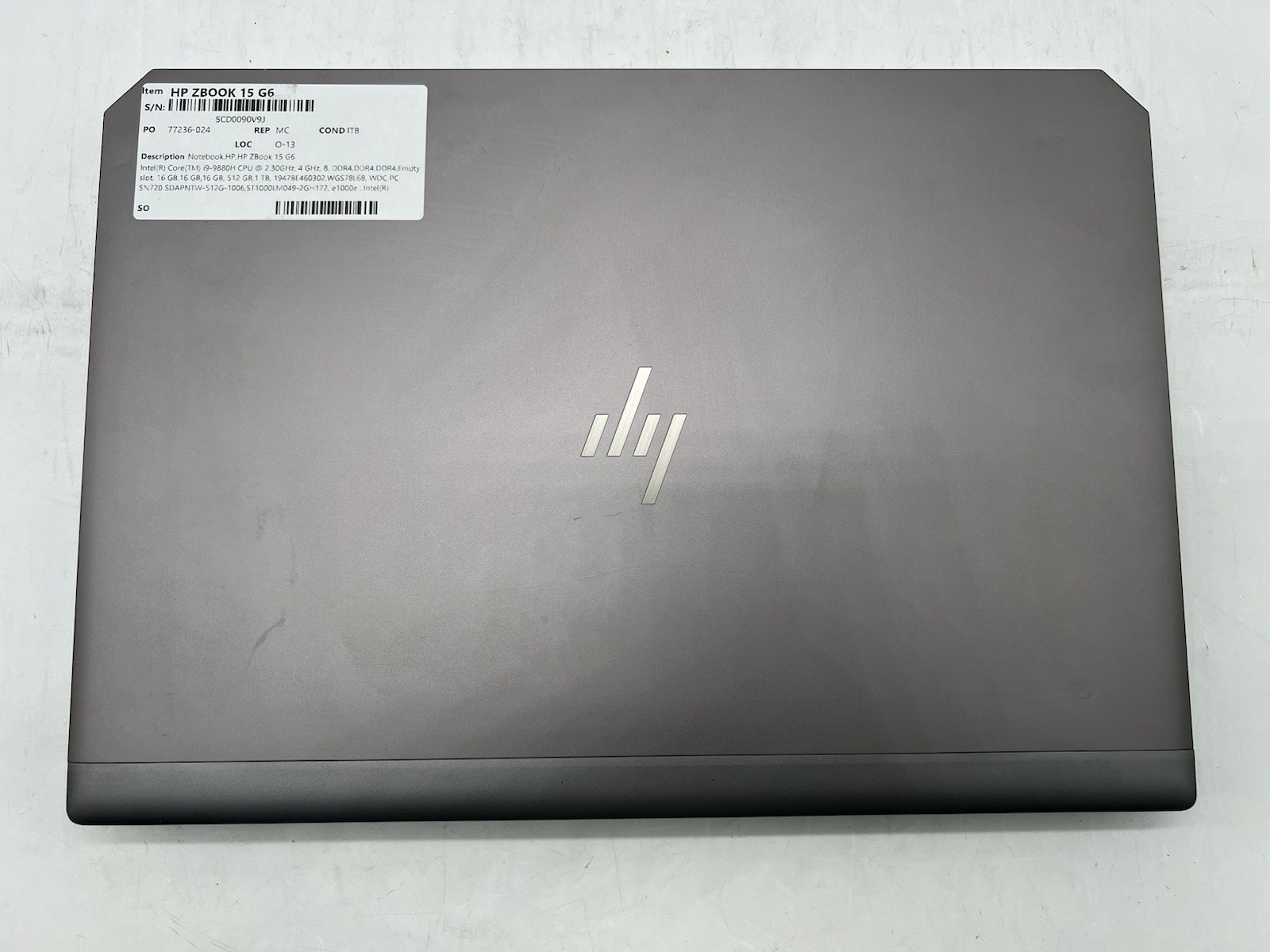HP ZBook 15 G6, i9-9880H, @2.30GHz, 48GB RAM, 1TB HDD & 512GB NVMe-No OS/AC