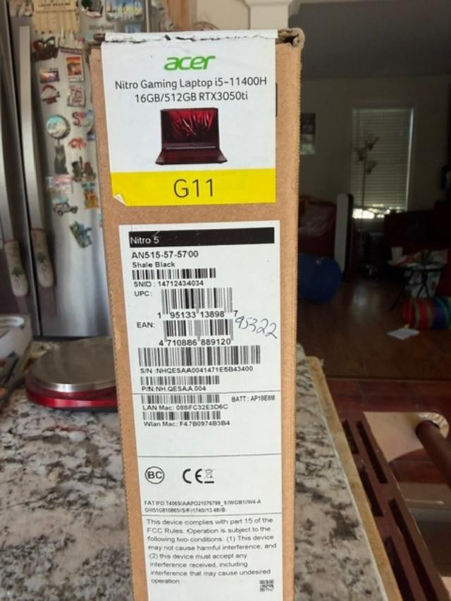 OPEN BOX Acer Nitro 5 15.6” (512GB SSD, Intel Core i5-10300H, 8GB RAM, WIN 11
