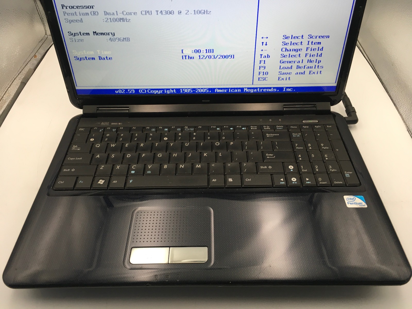 ASUS K60IJ – BOOTS TO BIOS – INTEL PENTIUM T4300 – 4GB RAM – READ DESCRRIP – BB!