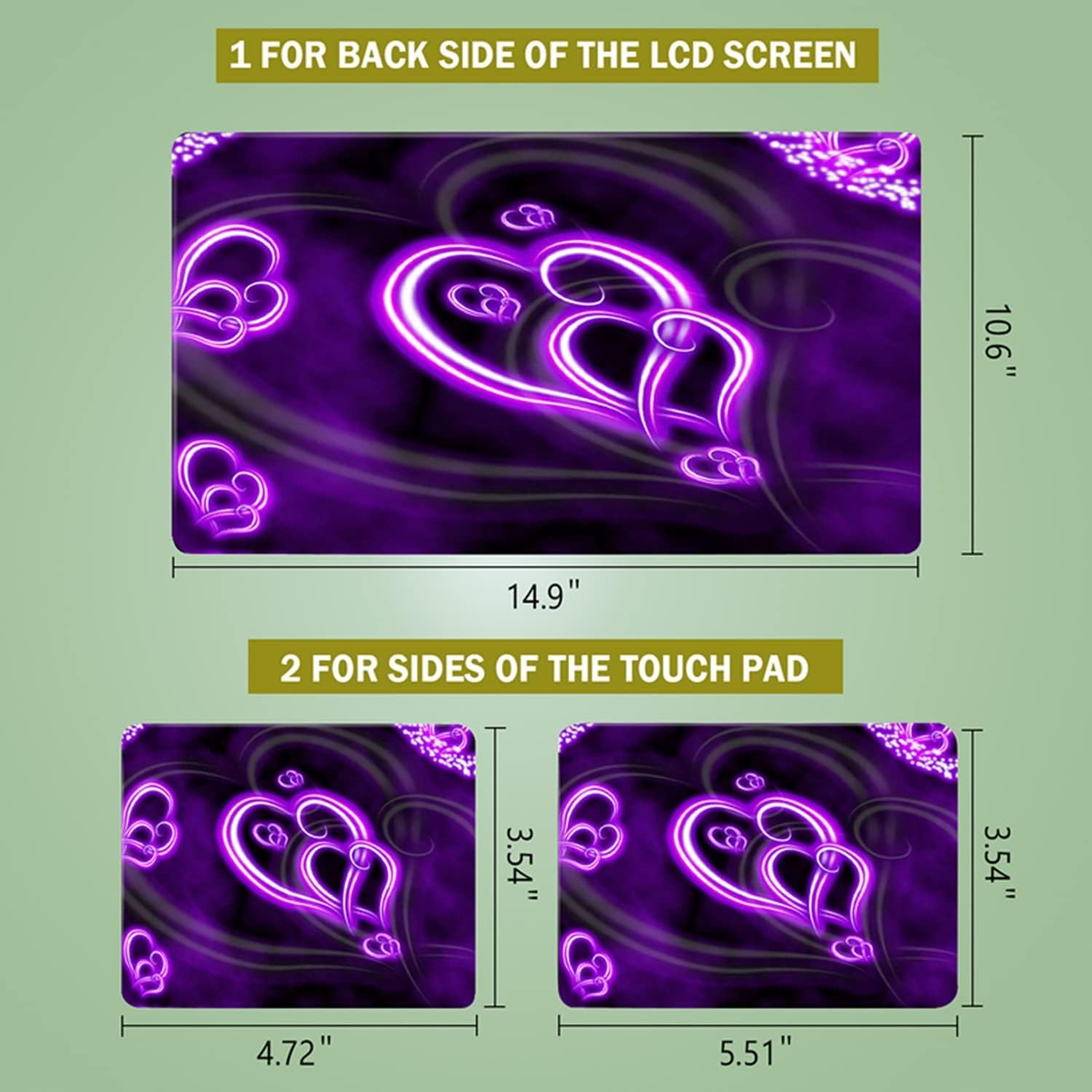 Purple Hearts Fashion 11.6 12.1 13 13.3 14 15 15.4 15.6 inches Netbook Laptop Sk