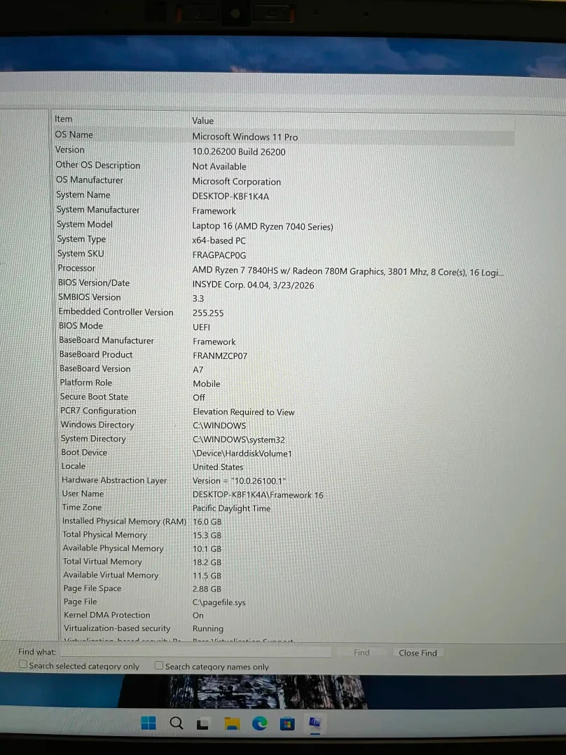 Framework 16 Ryzen 7 7840HS w/ Radeon 780M Graphics + 16GB RAM + 1TB NVME SSD