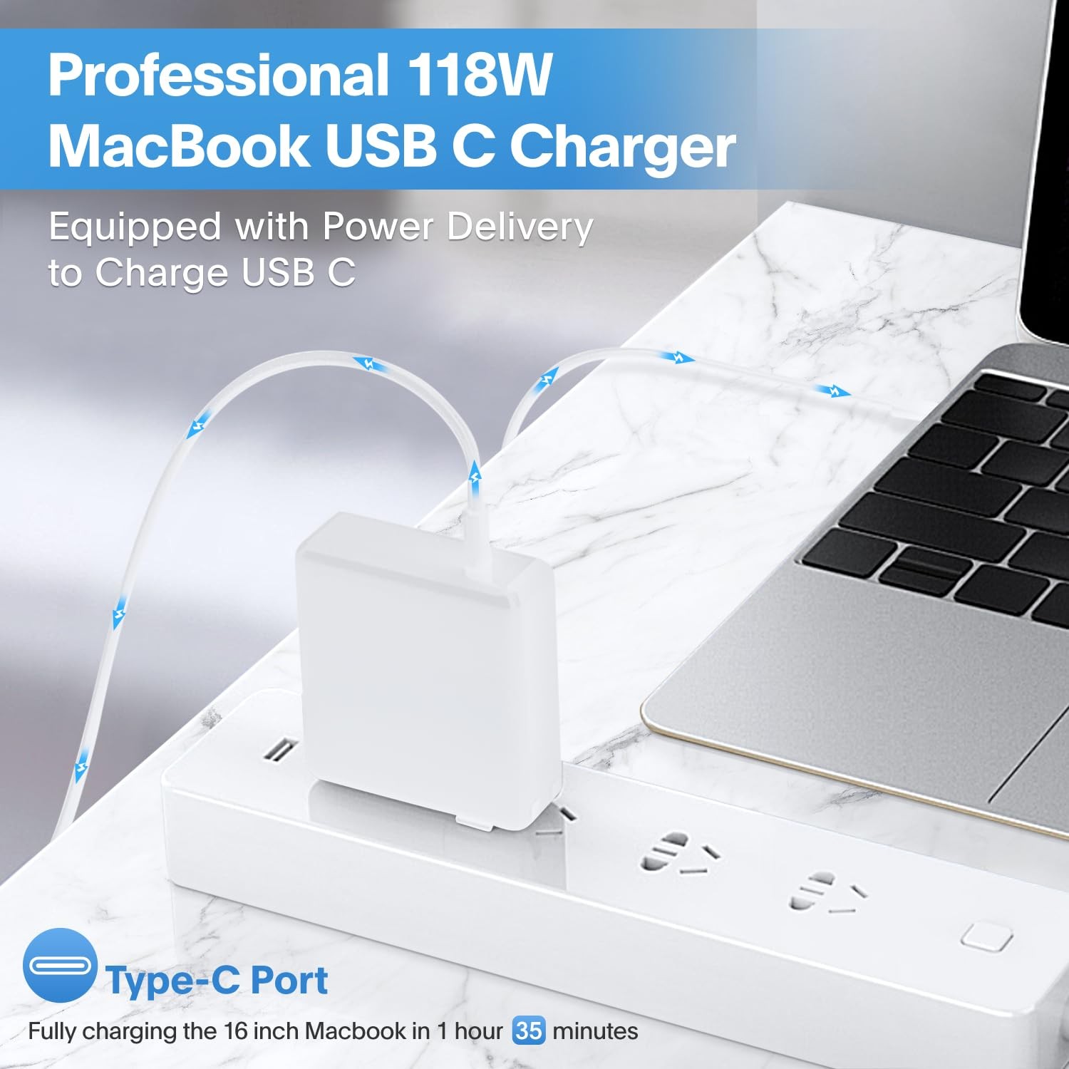 Sunveza 118W USB-C Charger for MacBook Pro/Air M1-M5, iPad Pro, Galaxy
