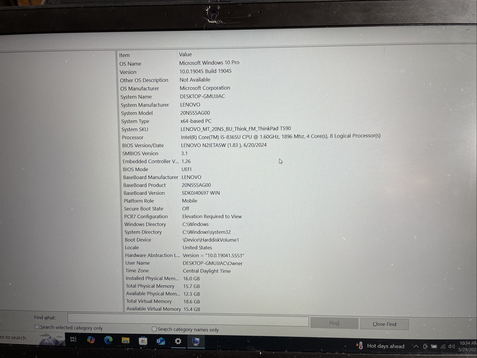 Lenovo ThinkPad T590 i5-8365U 1.6GHz 16GB 512GB Windows 10 Laptop *READ*
