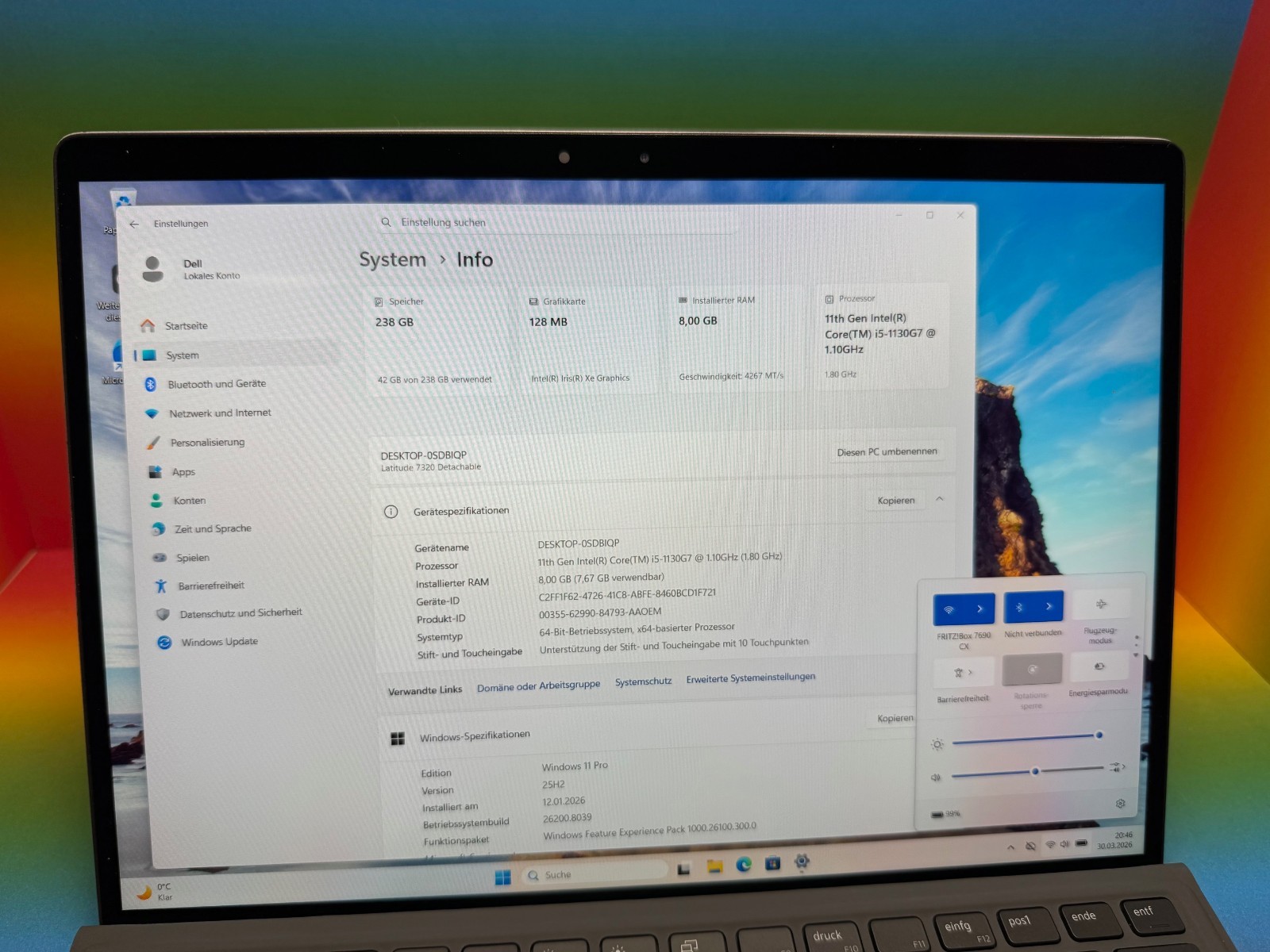 Dell Latitude 7320 2-in-1 LTE eSIM i5-1140G7 8GB 256GB 13″ DE Win11Pro FID ST FP
