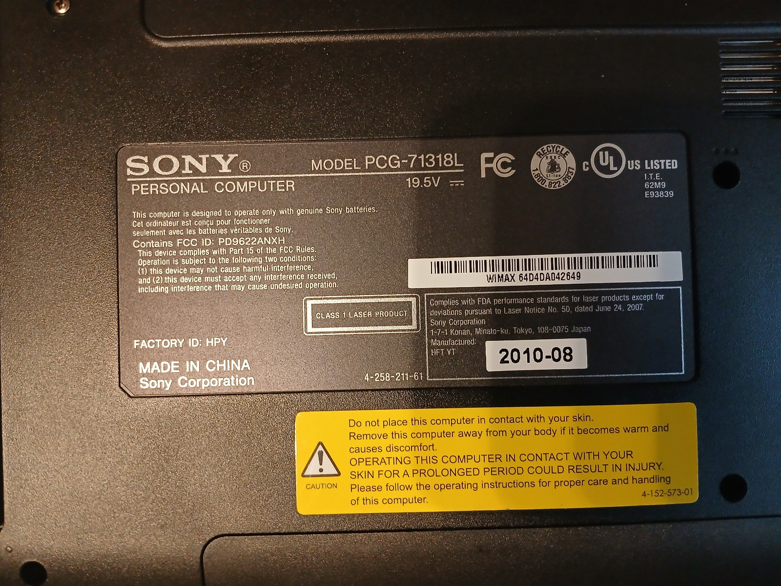 Sony Vaio PCG 71318L Laptop Intel Core i3 – Please see pictures full details