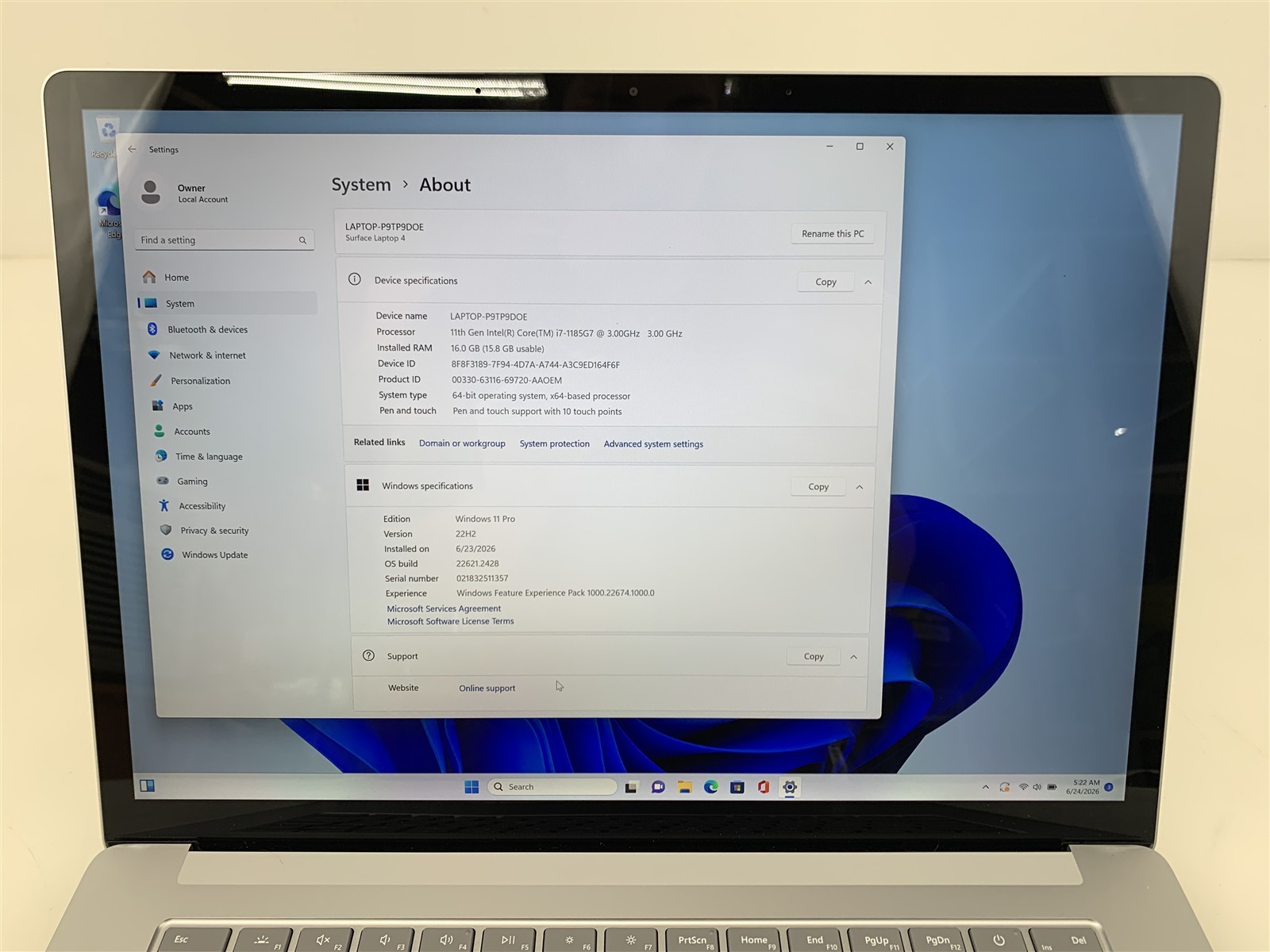 Microsoft Surface Laptop 4 1979 i7-1185G7 3.00GHz 16GB RAM 256GB NVMe Win 11 Pro