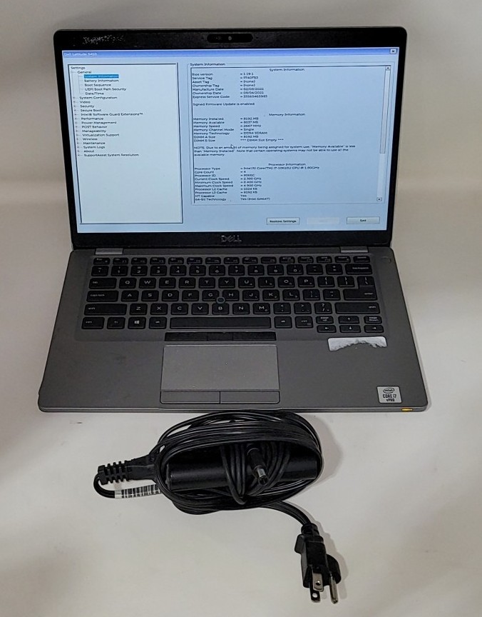 DELL LATITUDE 5410 Laptop Intel I7-10610U 8GB 256GB SEE NOTES
