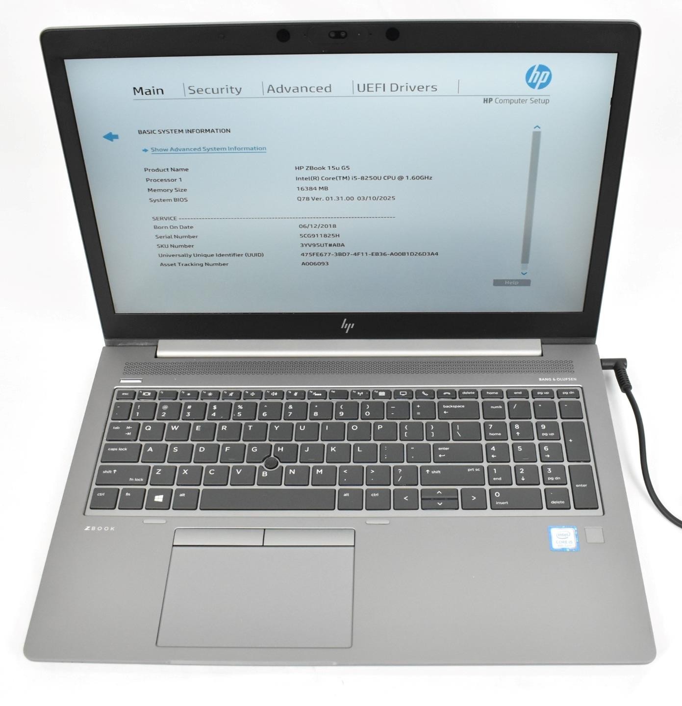 HP Z Book 15u G5 Laptop i5-8250U 1.6GHz 16GB 256GB SSD 15.6″ No OS