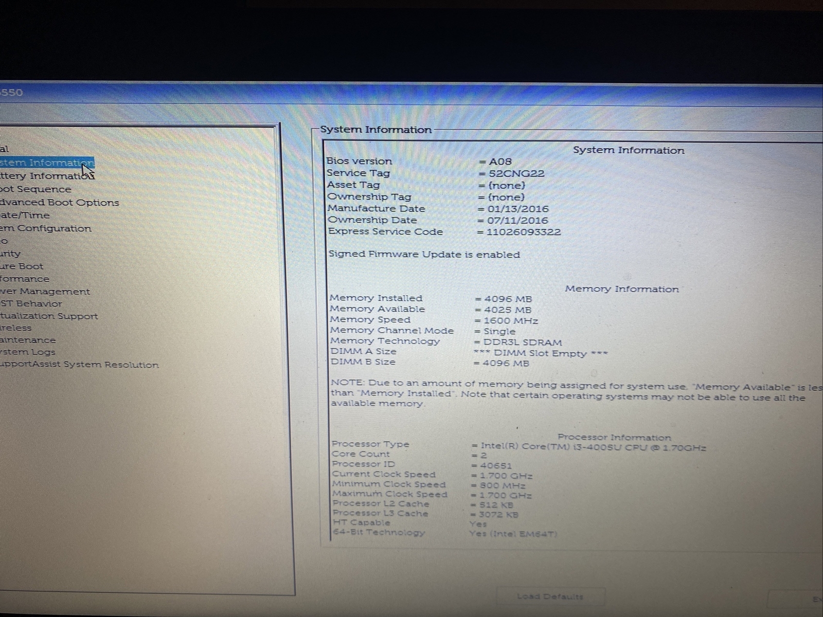 Dell latitude i3 3550 laptop 4gb ram 500gb hard drive