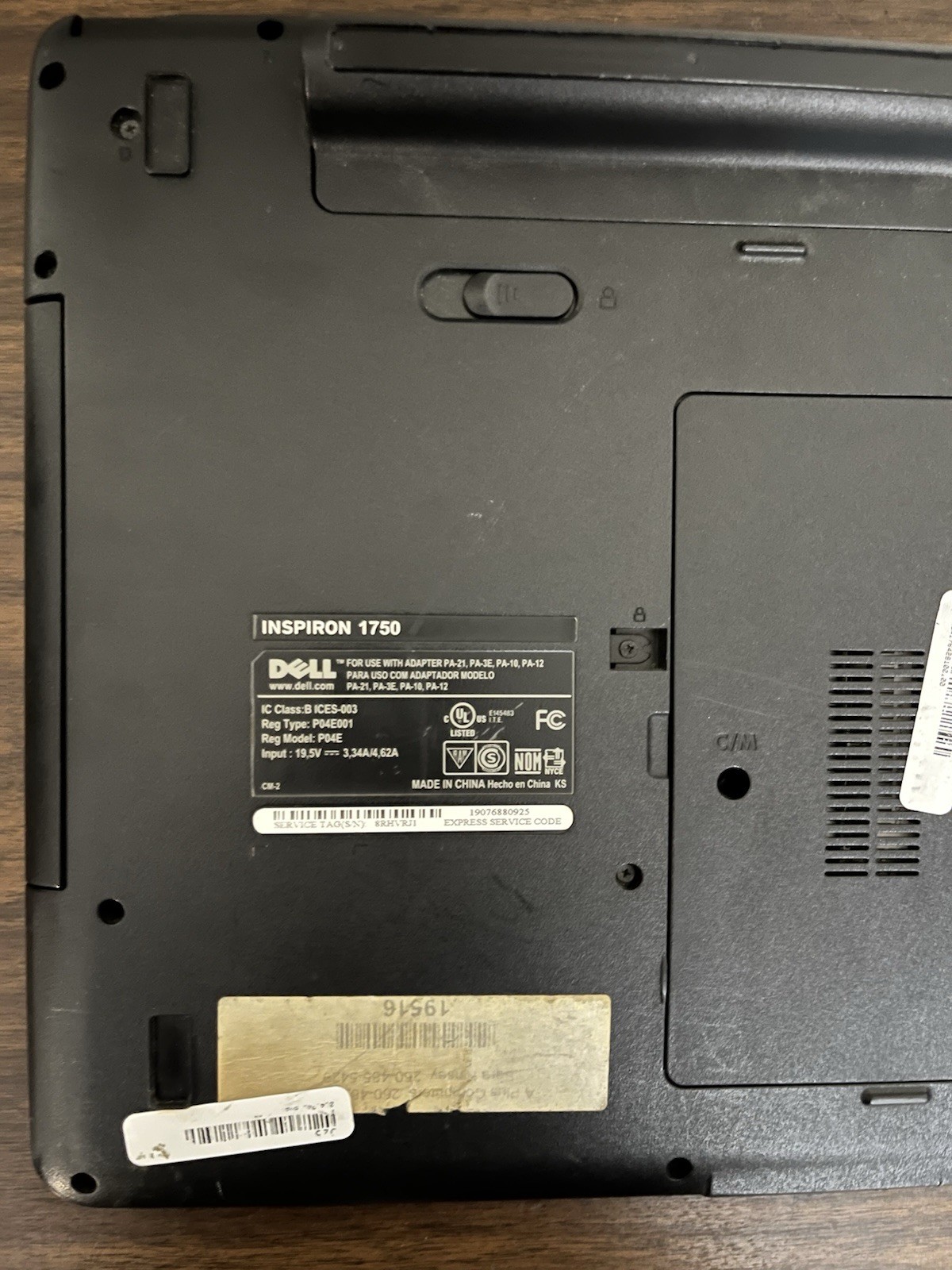 Dell Inspiron 1750 17.3” Laptop Boots Windows Parts/Repair w/Charger