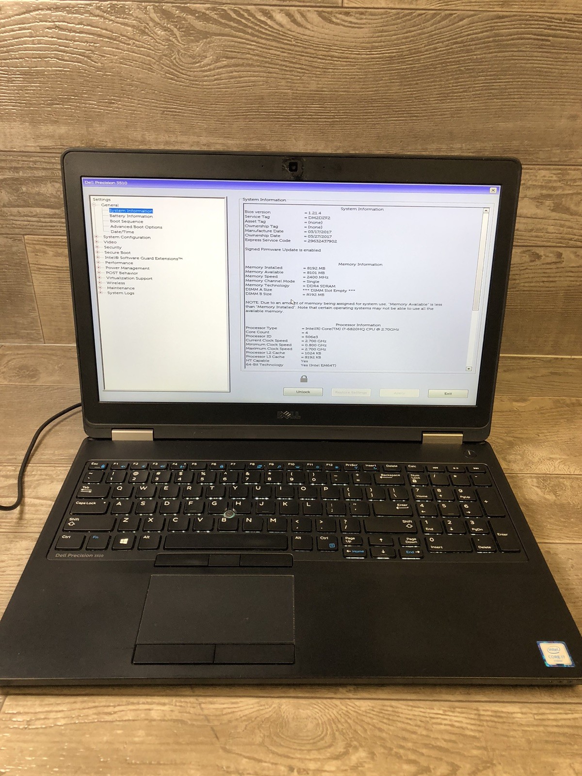 Dell Precision 3510 15.6″ Intel Core i7- 6820HQ 2.70GHz 8GB DDR4 LOCKED