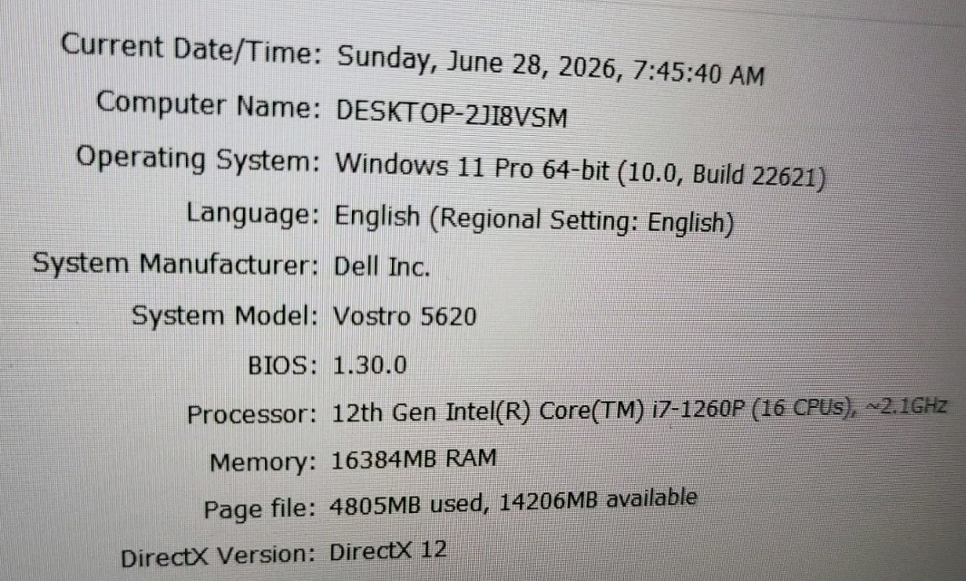 Dell Vostro 5620 i7-1260P 16GB RAM 512GB SSD NVIDIA MX570 16″ FHD Win11