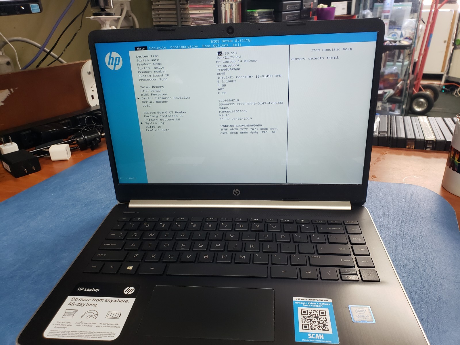 HP 14″ Laptop 14-dq0011dx | Intel i3-8145U | 4GB RAM | 128GB SSD | Silver parts