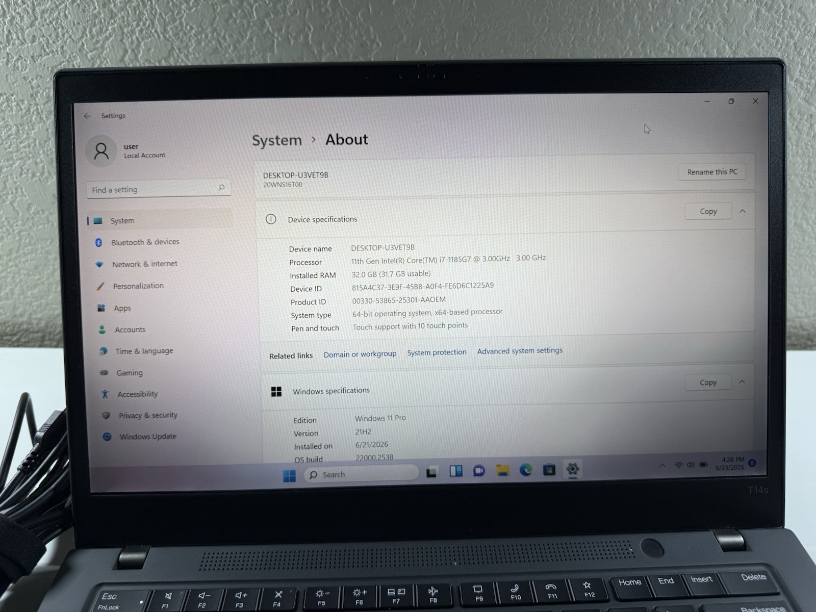 Lenovo ThinkPad T14s Gen 2 i7-1185G7 32GB 14″ FHD 1920×1080 512GB WWAN 4G Touch