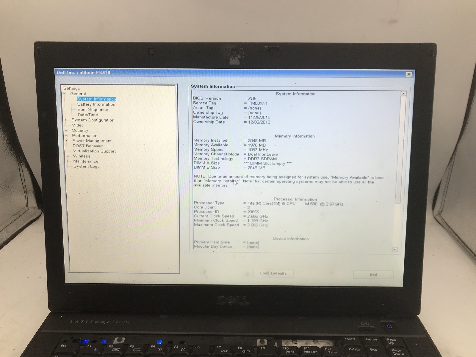 DELL LATITUDE E6410 – BOOTS TO BIOS – INTEL I5 M580 – NO RAM – READ DESCRIP – BB