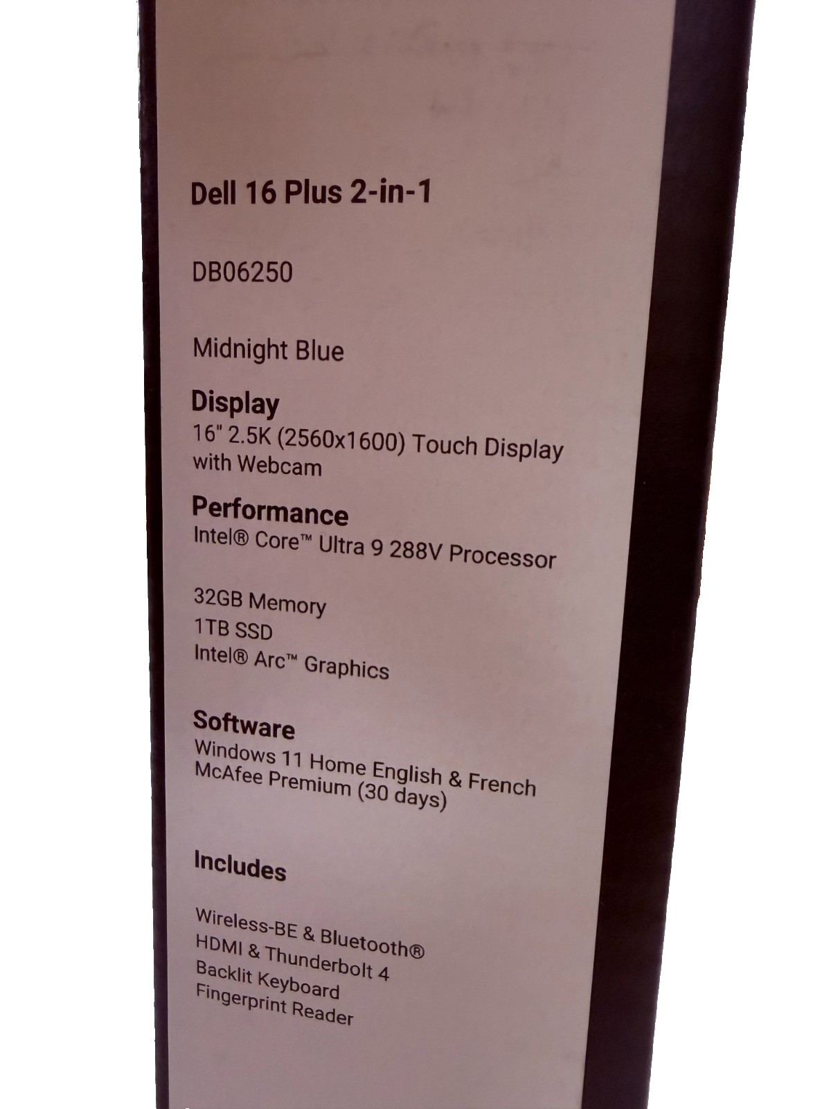 Dell 16 Plus 2-in-1 (DB06250) – Intel Core Ultra 9 288V – 32GB Ram – 1TB SSD