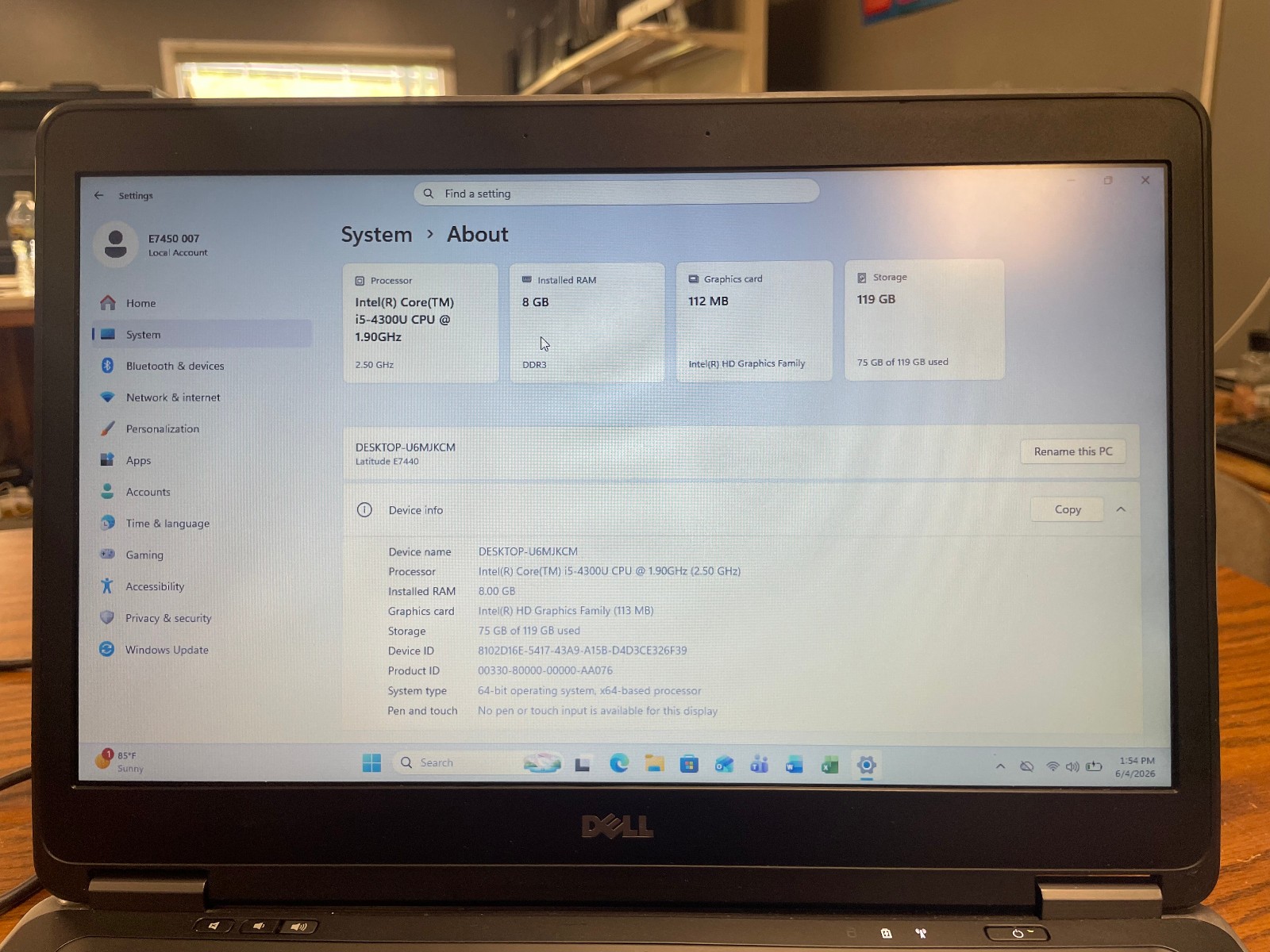 Dell Latitude E7440 14″ Laptop i5-4300U 8GB RAM 120GB SSD Windows 11 Pro Office