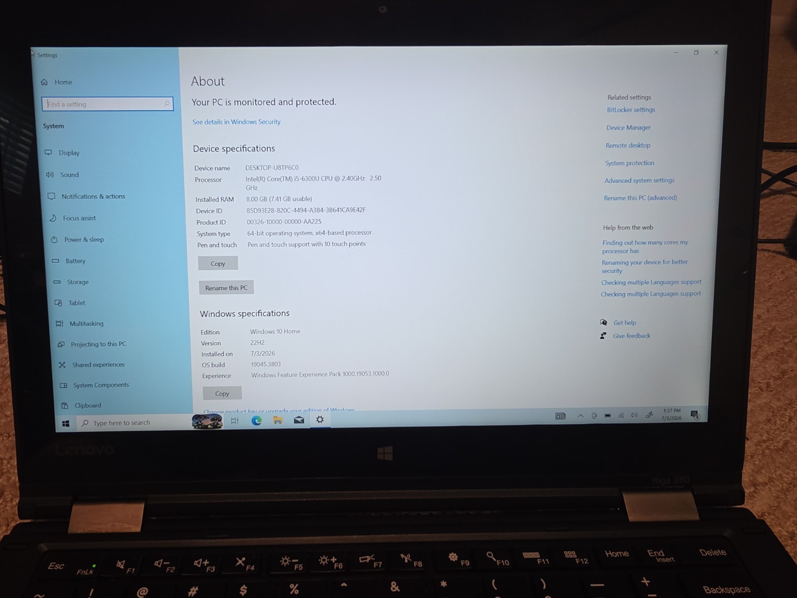ThinkPad Yoga 260 12.5″ i5-6300u 8GB RAM 256GB SSD 2-in-1 Tablet Crossover