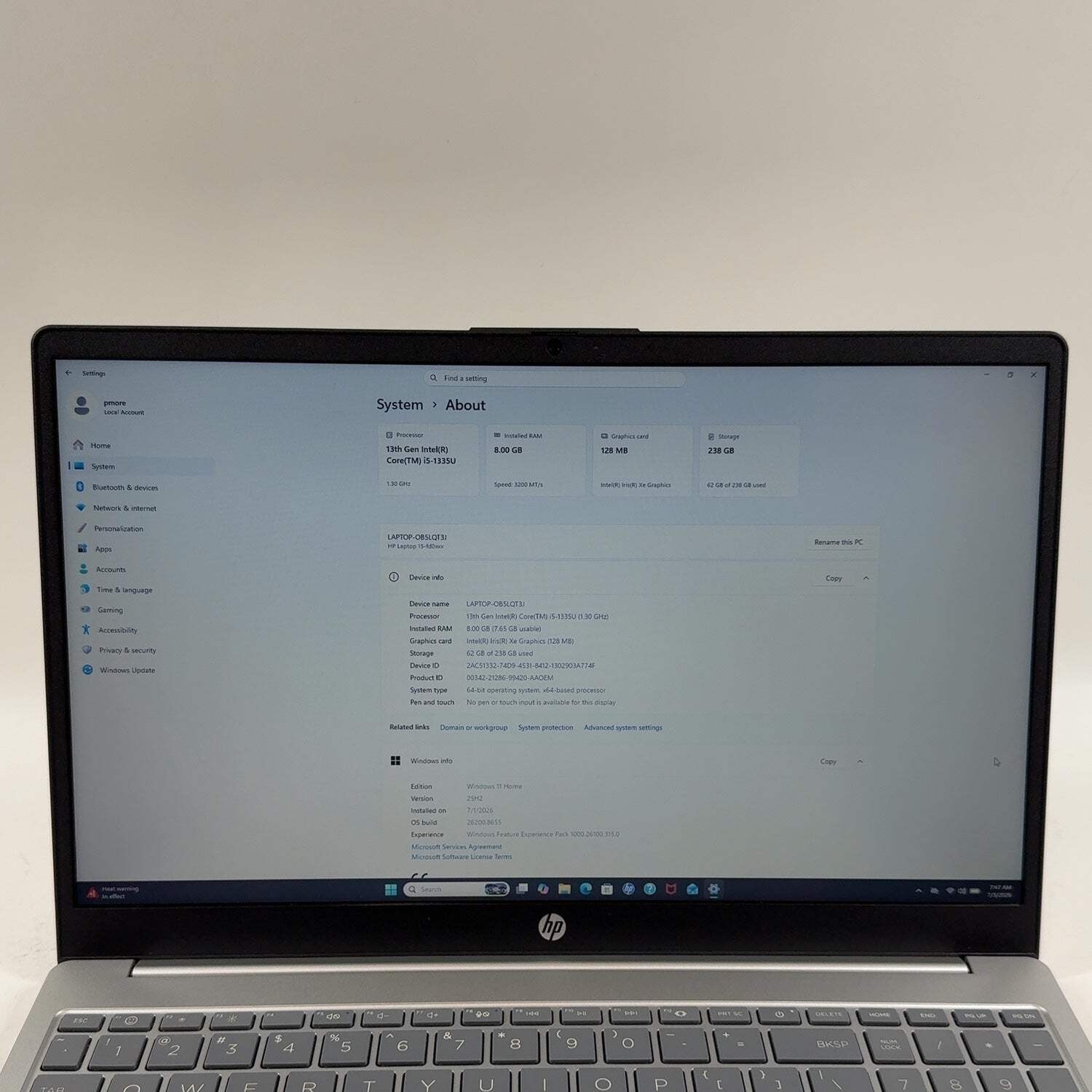 HP Laptop 15-FD0025ST 15.6″ i5-1335U 1.3GHz 8GB RAM 256GB SSD