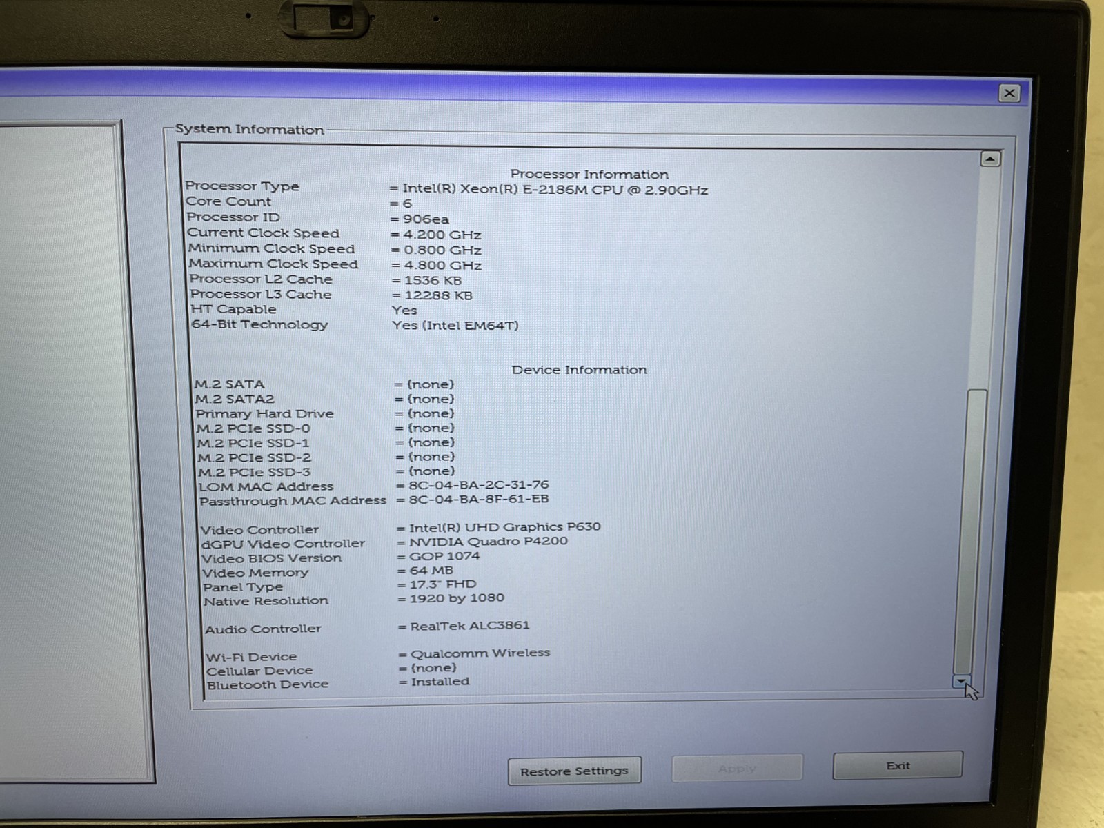 Dell Precision 7730 17.3” Xeon E-2186M @2.90GHz 32GB RAM NO SSD Parts *READ
