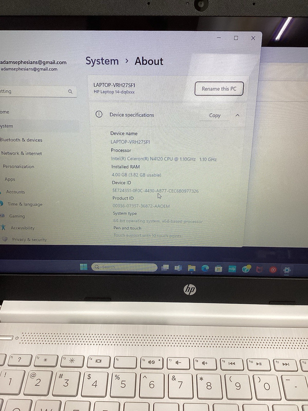 HP 14-dq0080nr 14in Laptop Intel N4120 4gb MEM 64gb eMMC Win11 Touch Screen
